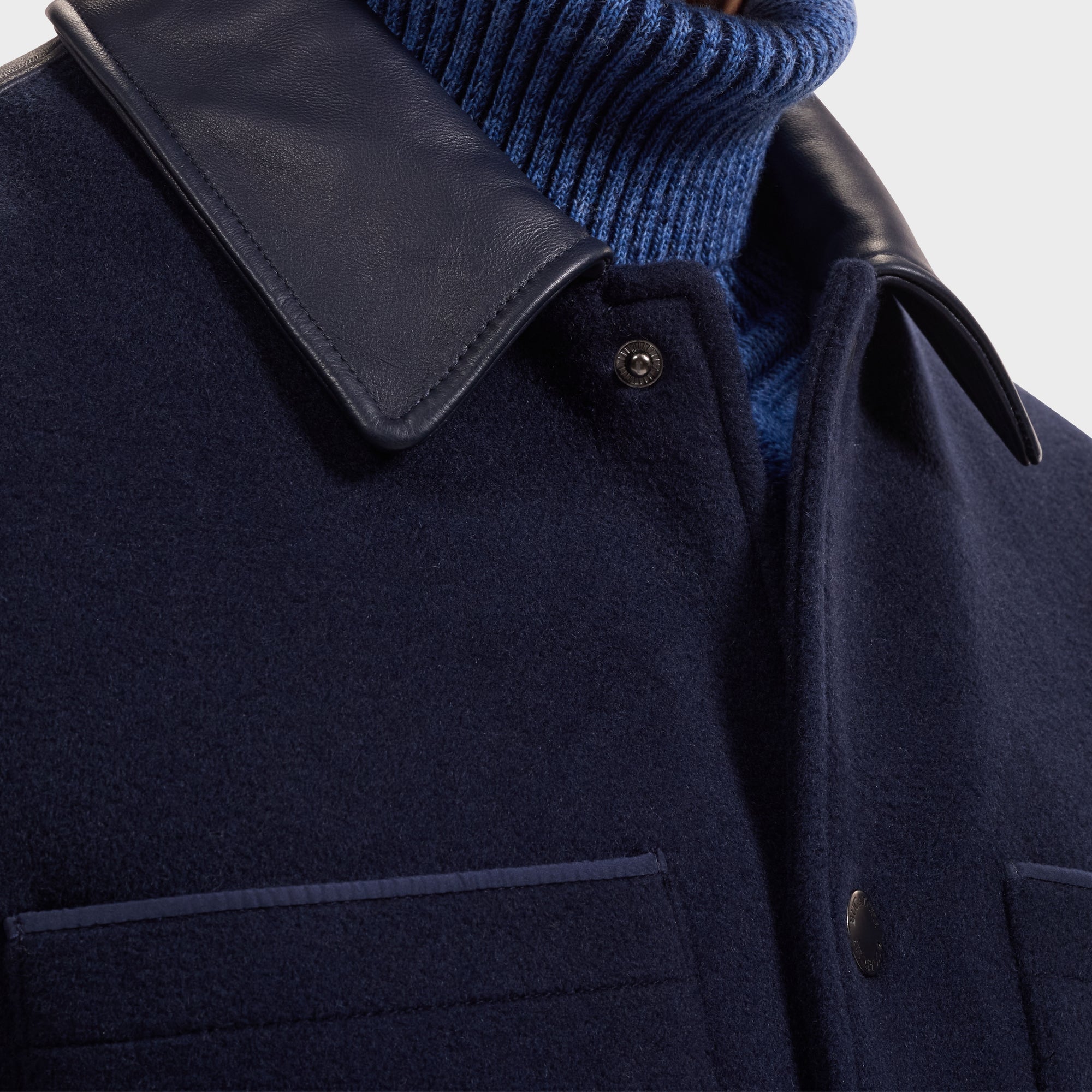 Overshirt Jacket with Leather Trim
