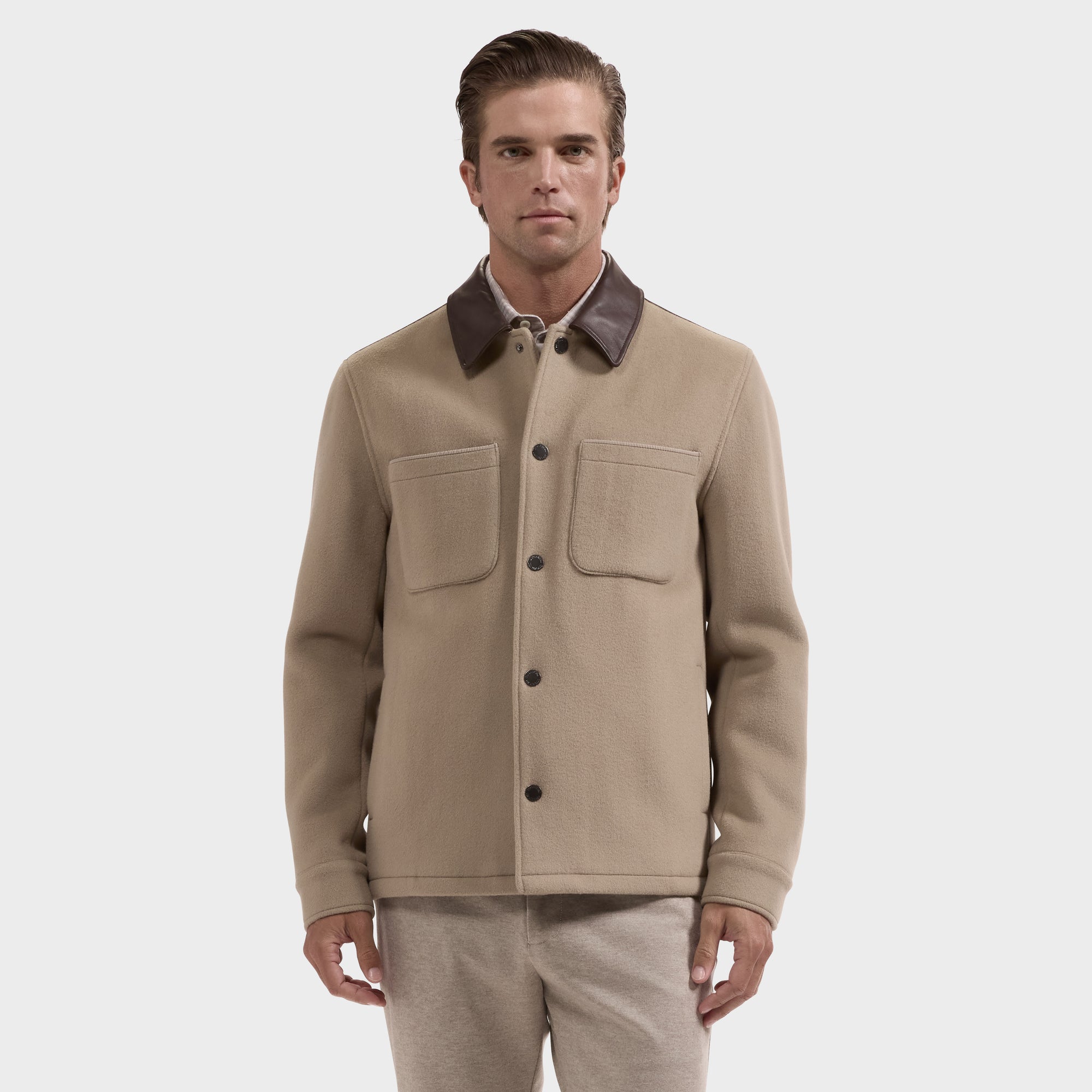 Overshirt Jacket with Leather Trim
