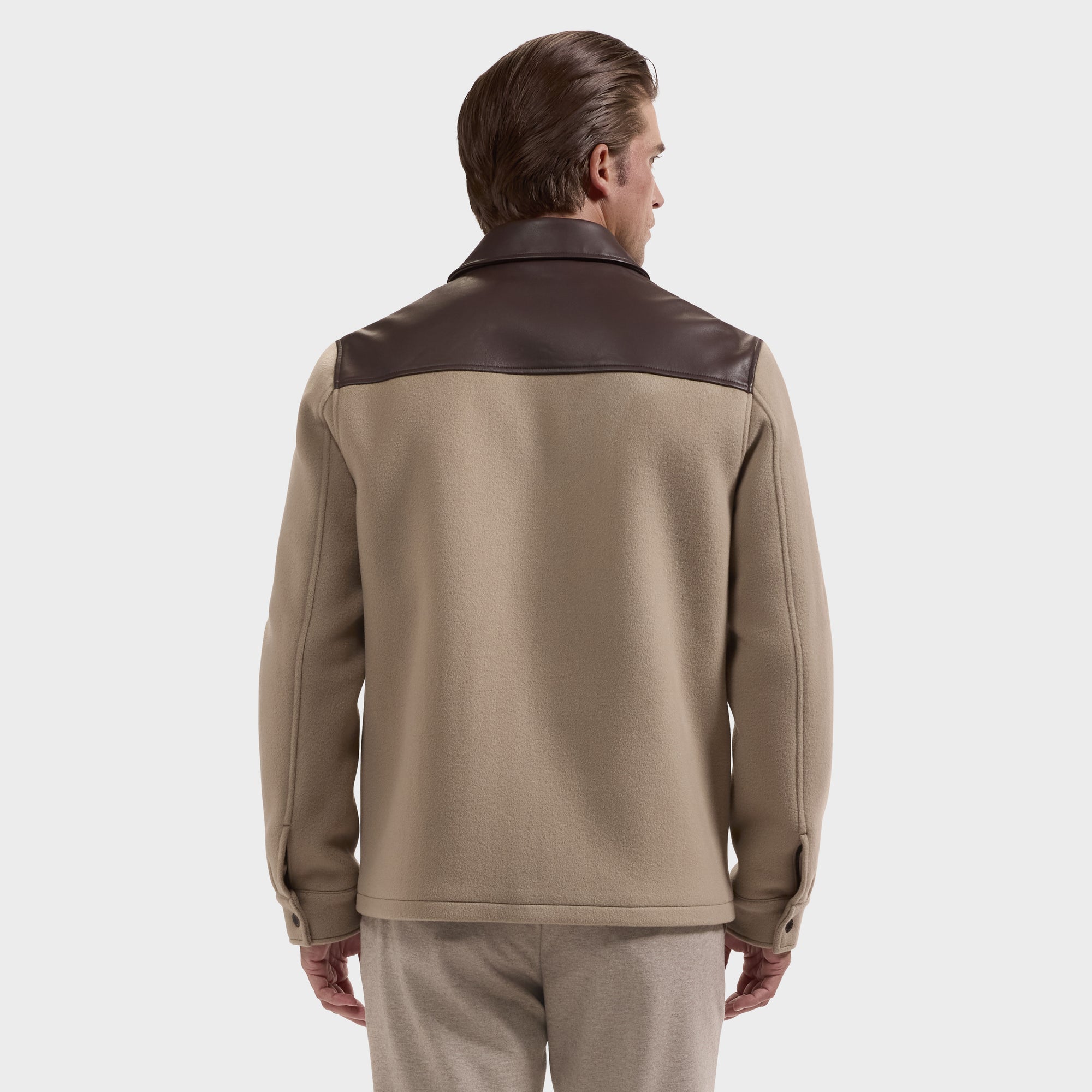 Overshirt Jacket with Leather Trim