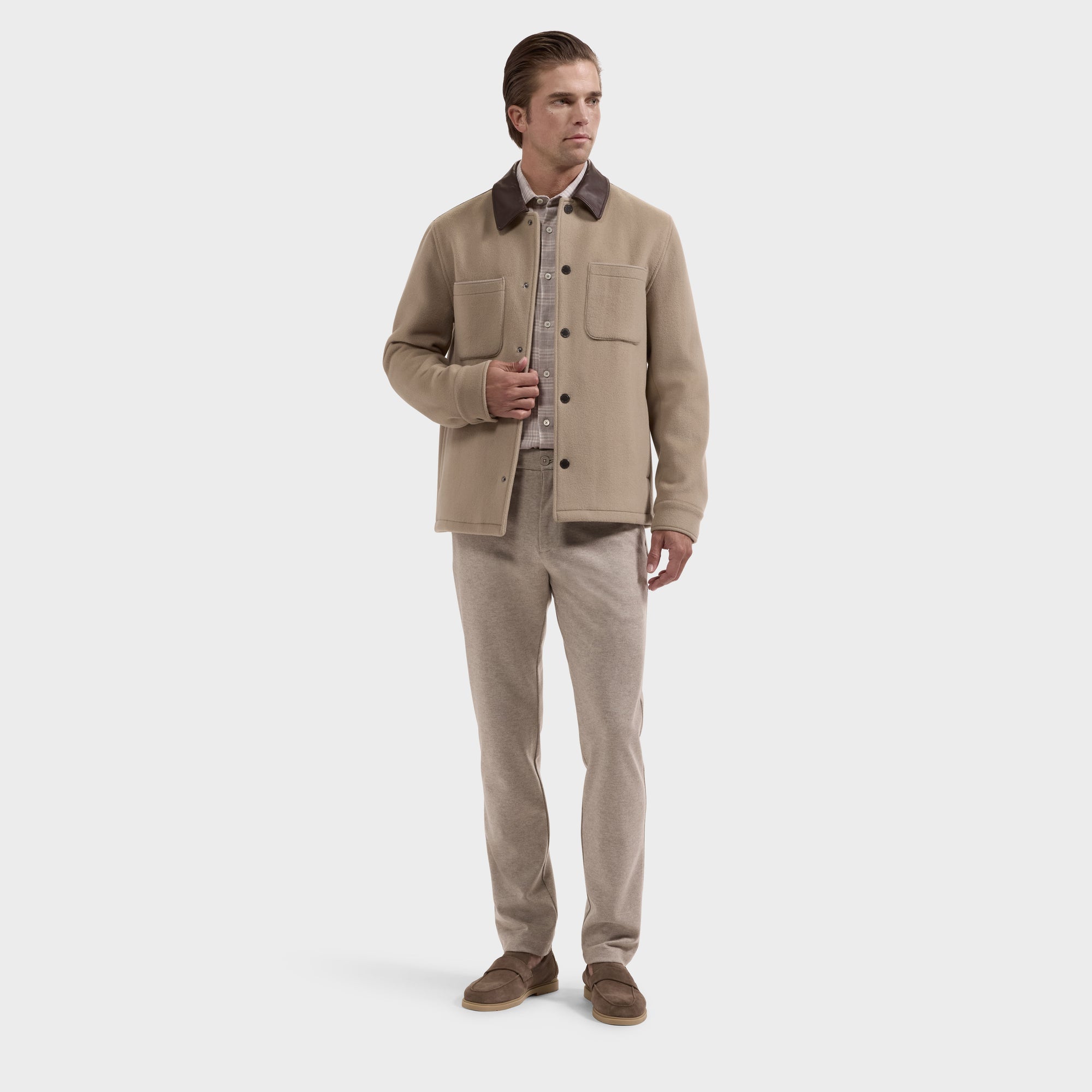 Overshirt Jacket with Leather Trim