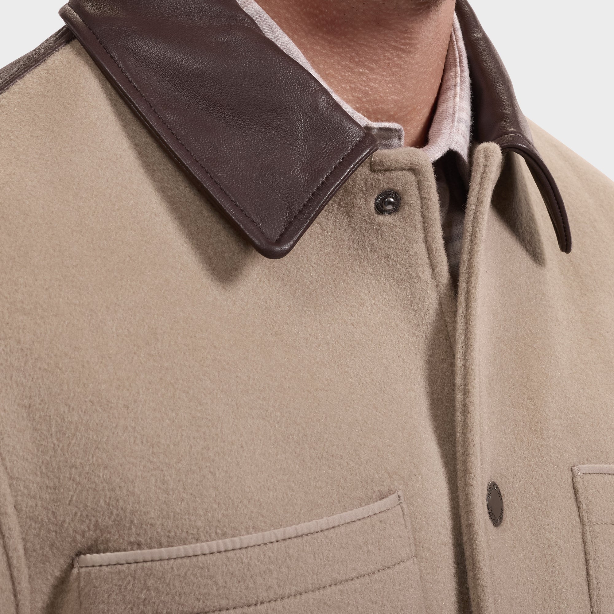 Overshirt Jacket with Leather Trim
