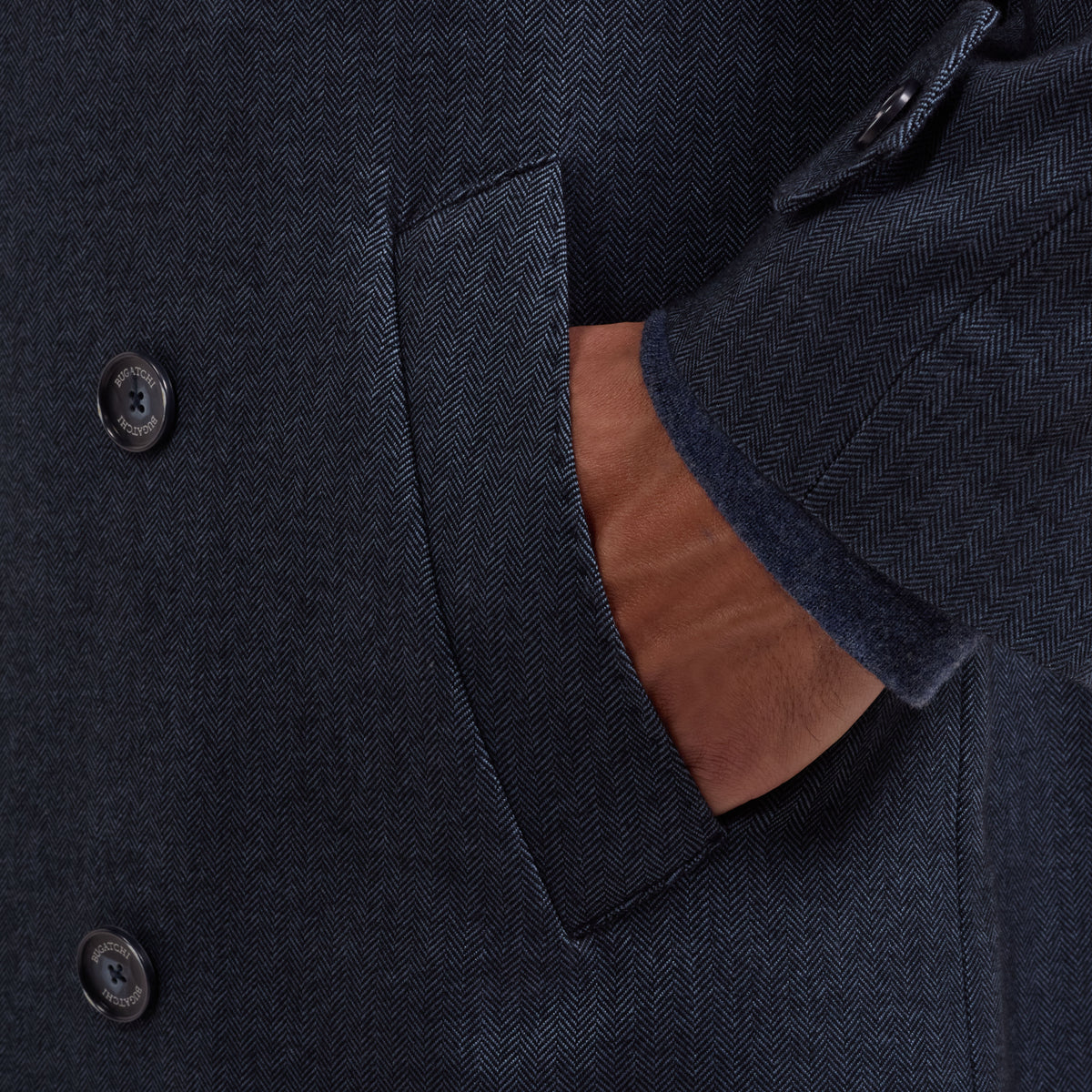 Herringbone Double-Breasted Coat