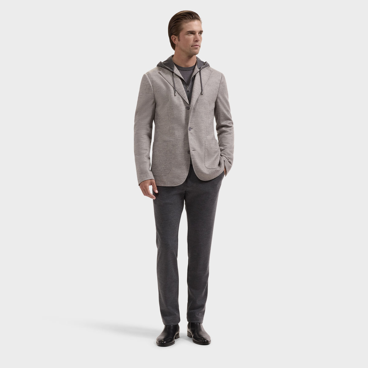 Wool Blazer with Removable Hooded Bib