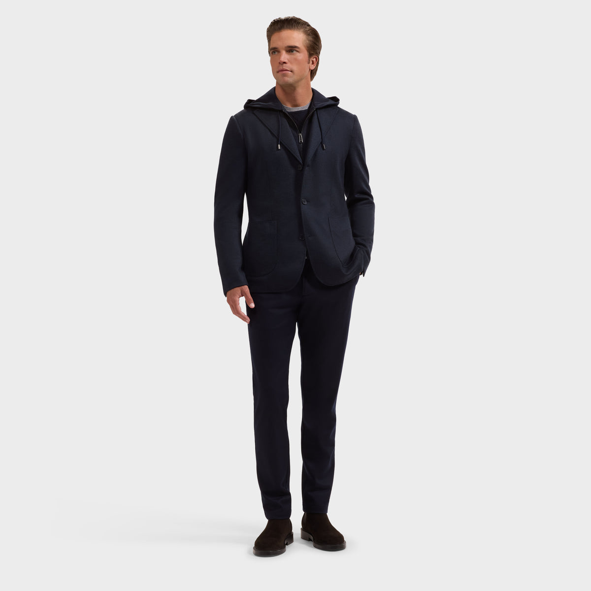 Wool Blazer with Removable Hooded Bib