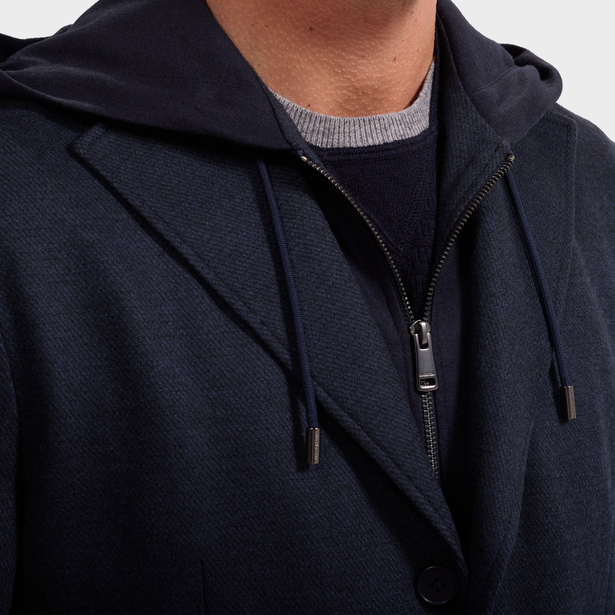 Wool Blazer with Removable Hooded Bib