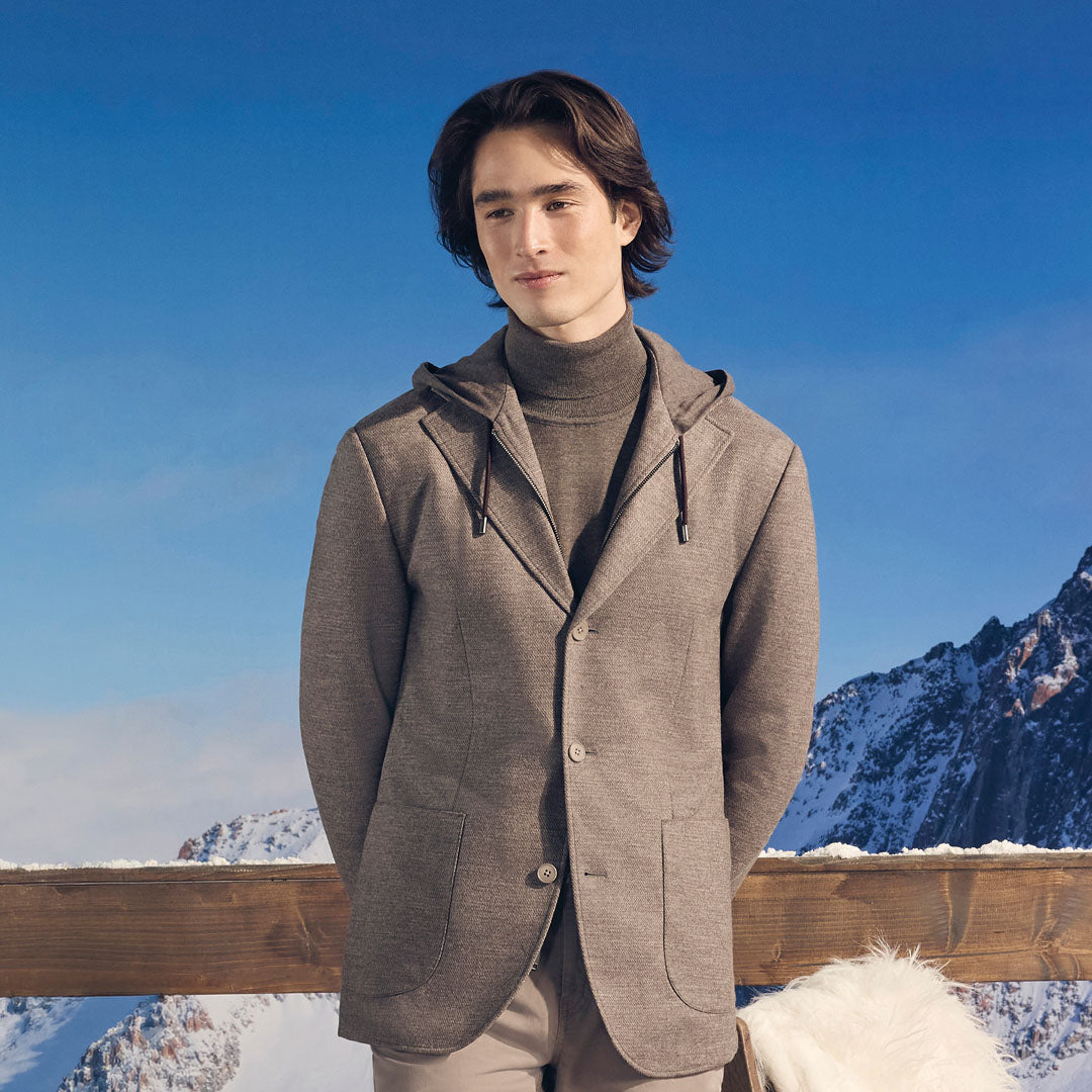Wool Blazer with Removable Hooded Bib