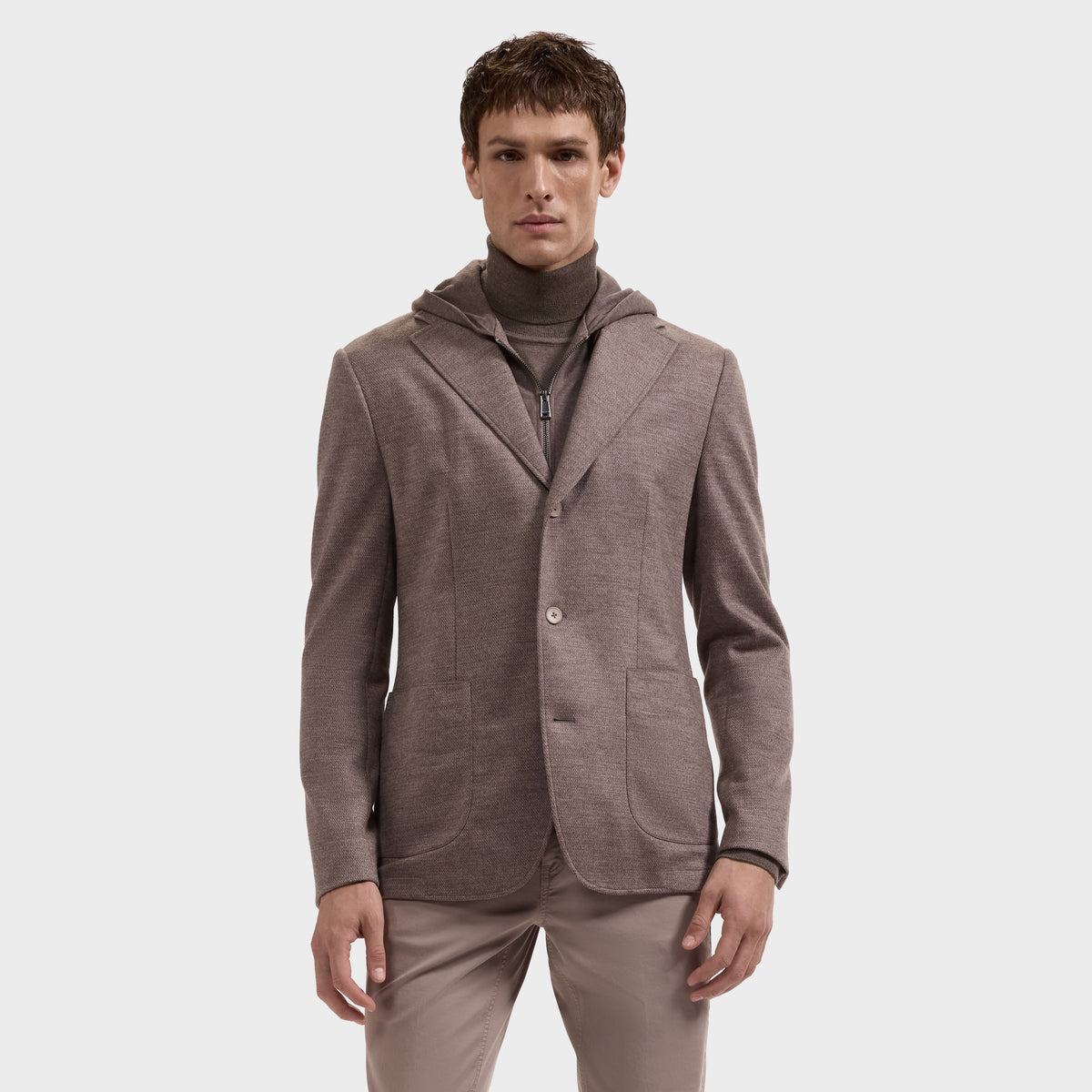 Wool Blazer with Removable Hooded Bib