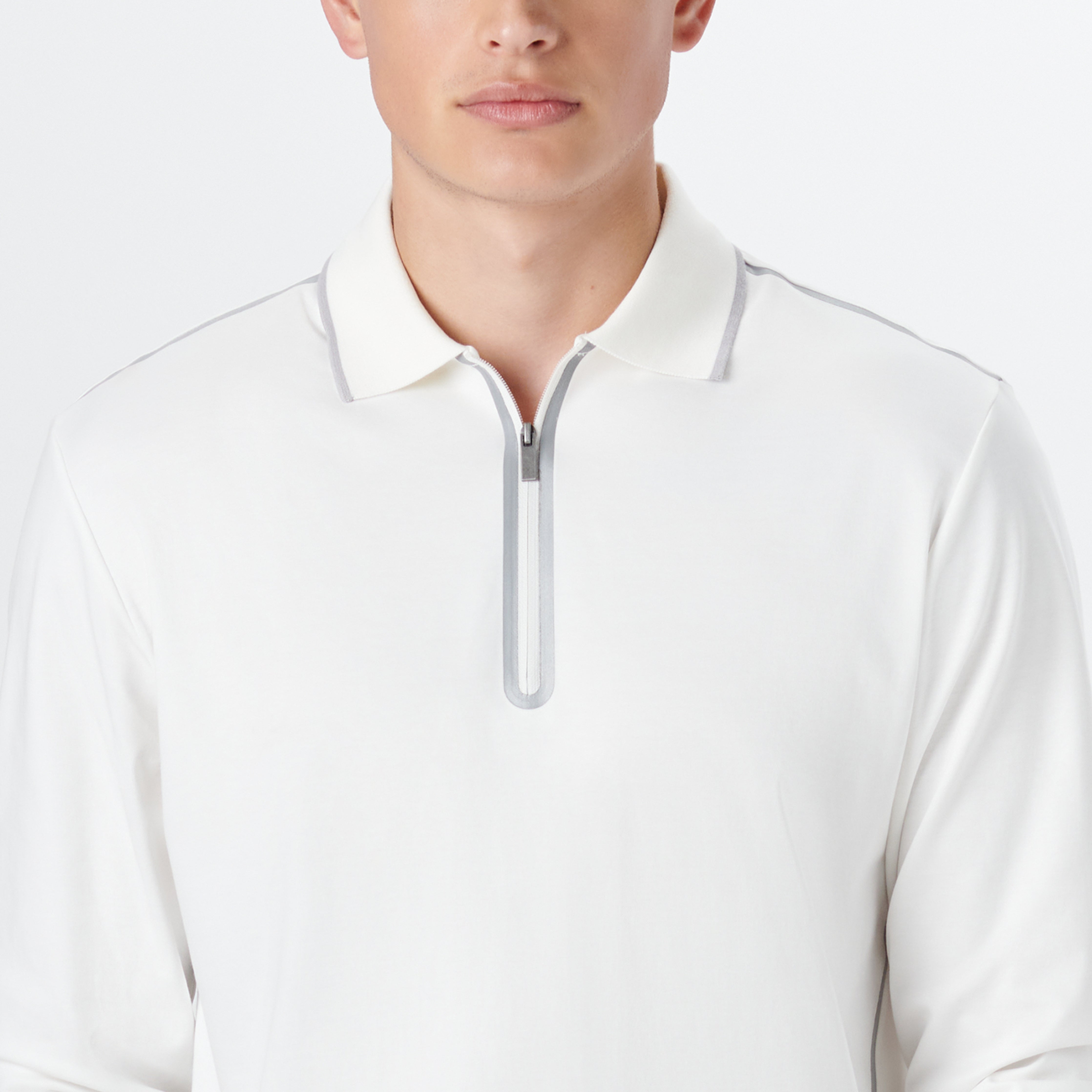 Long Sleeve Quarter Zip Polo in Chalk – BUGATCHI