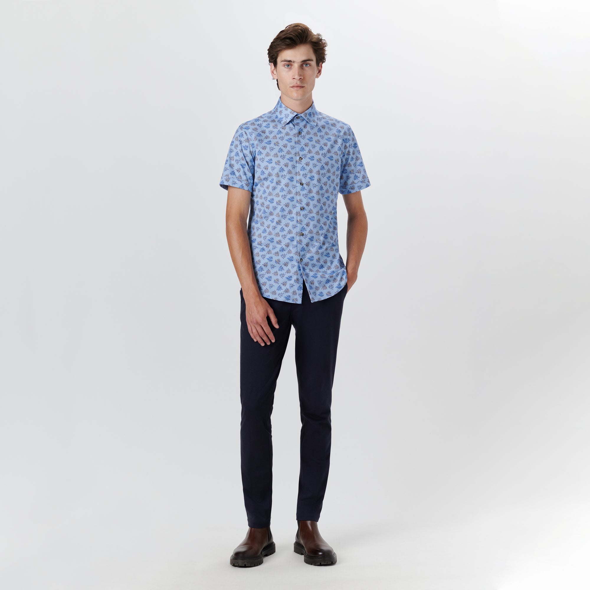 MILES Leaf Print OoohCotton Short Sleeve Shirt