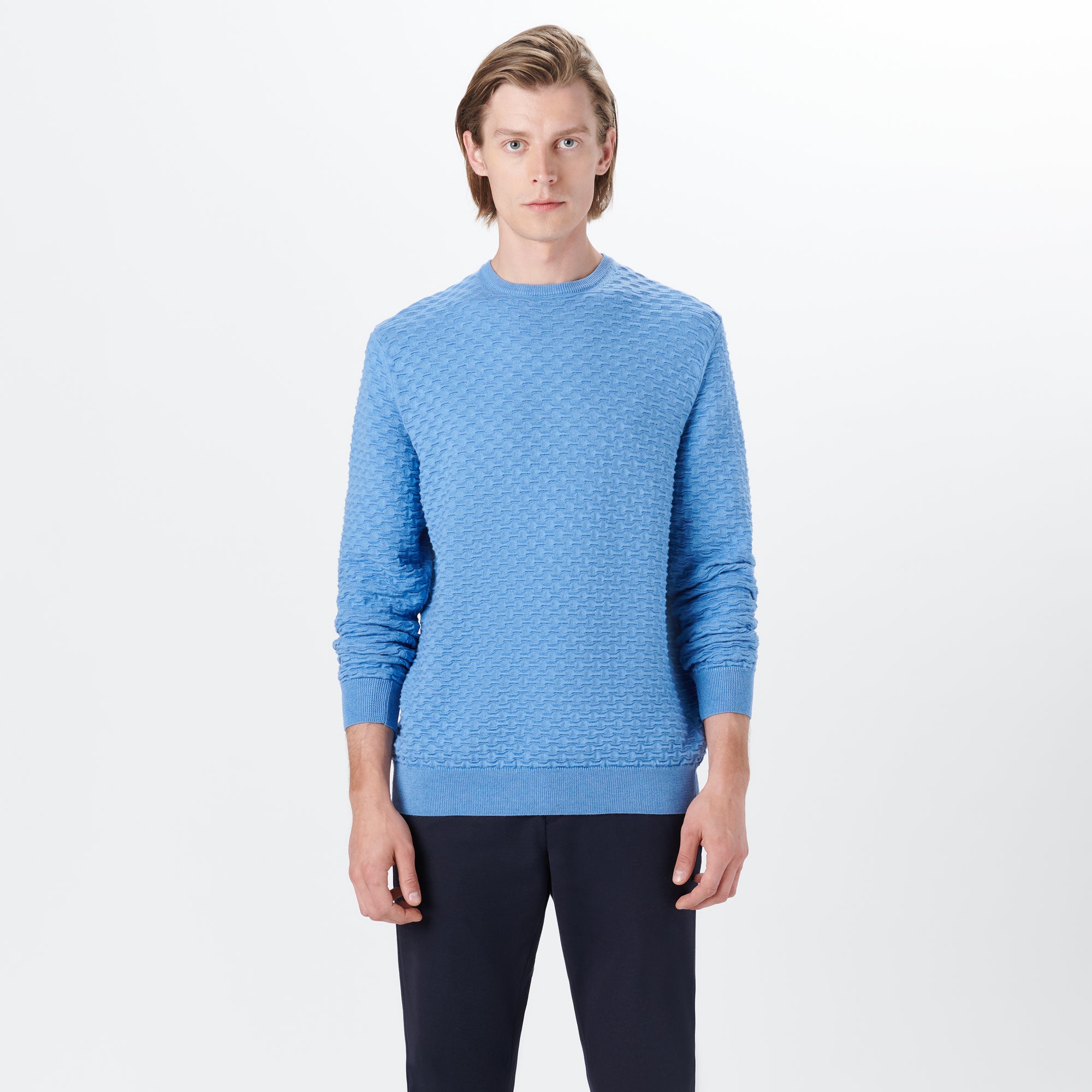 Crew Neck Jacquard Wave Sweater