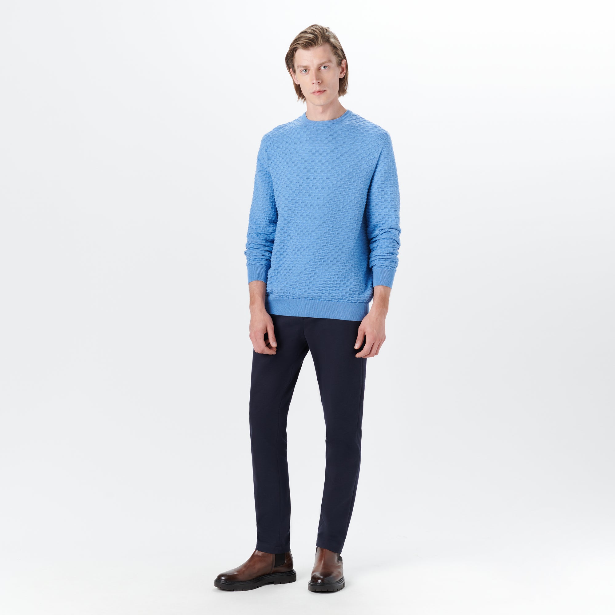 Crew Neck Jacquard Wave Sweater
