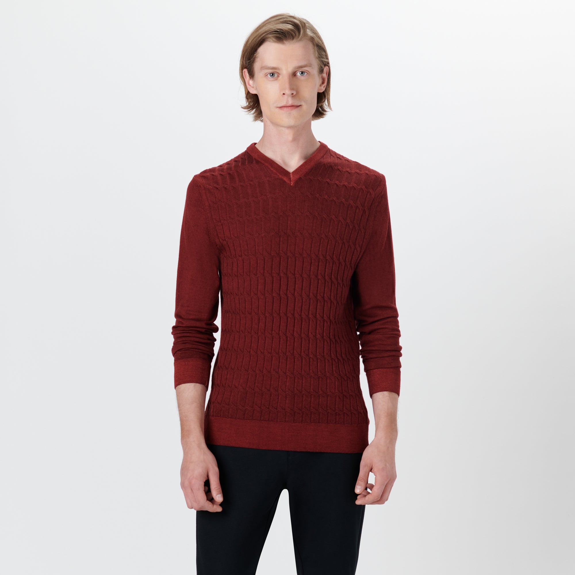 Super Merino V-Neck Cable Sweater