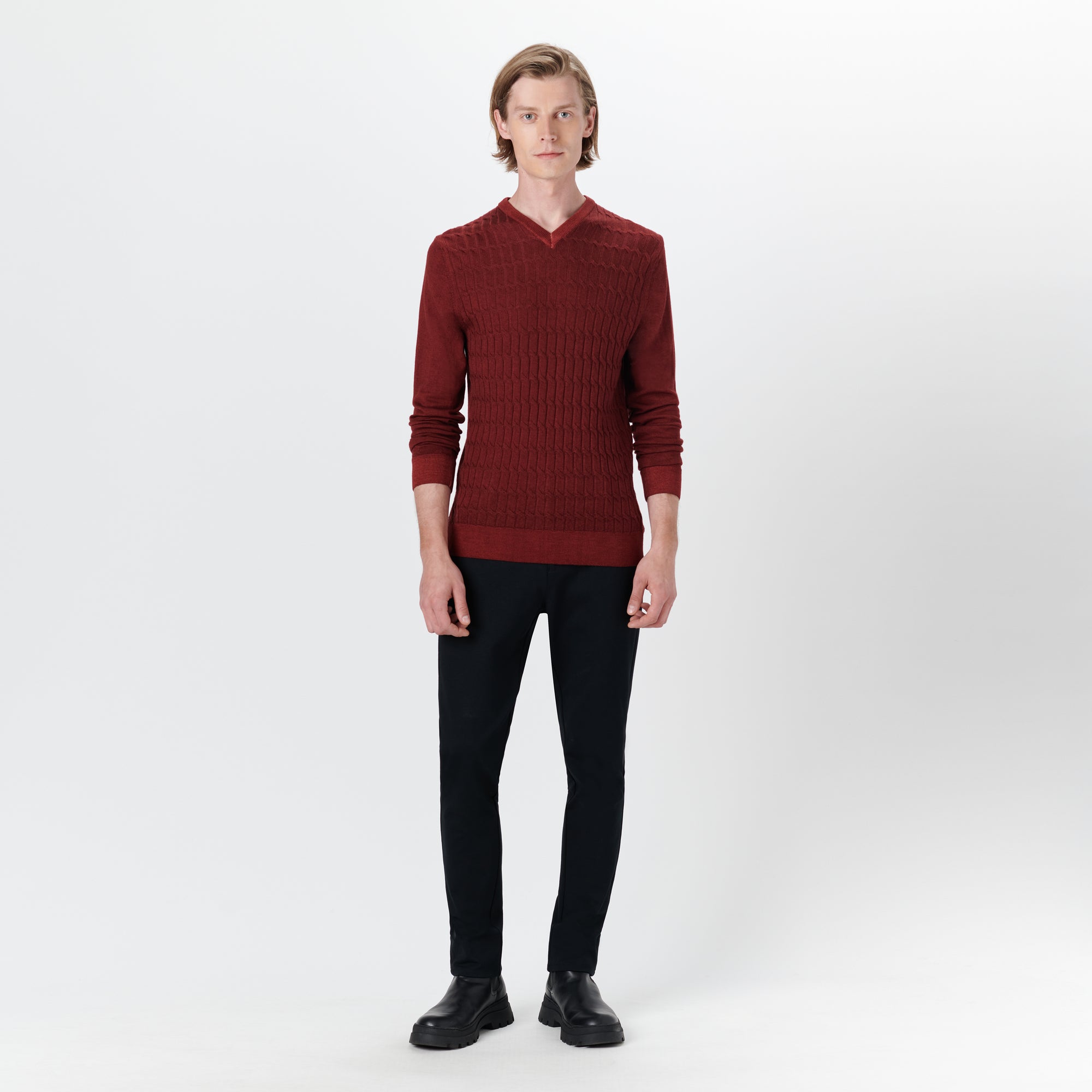Super Merino V-Neck Cable Sweater