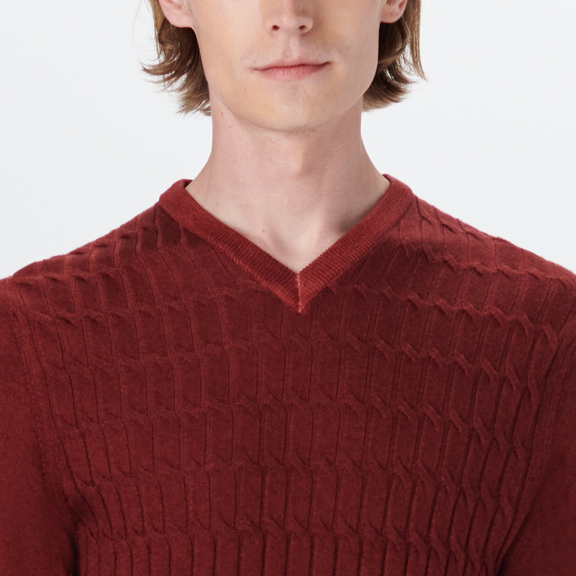 Super Merino V-Neck Cable Sweater