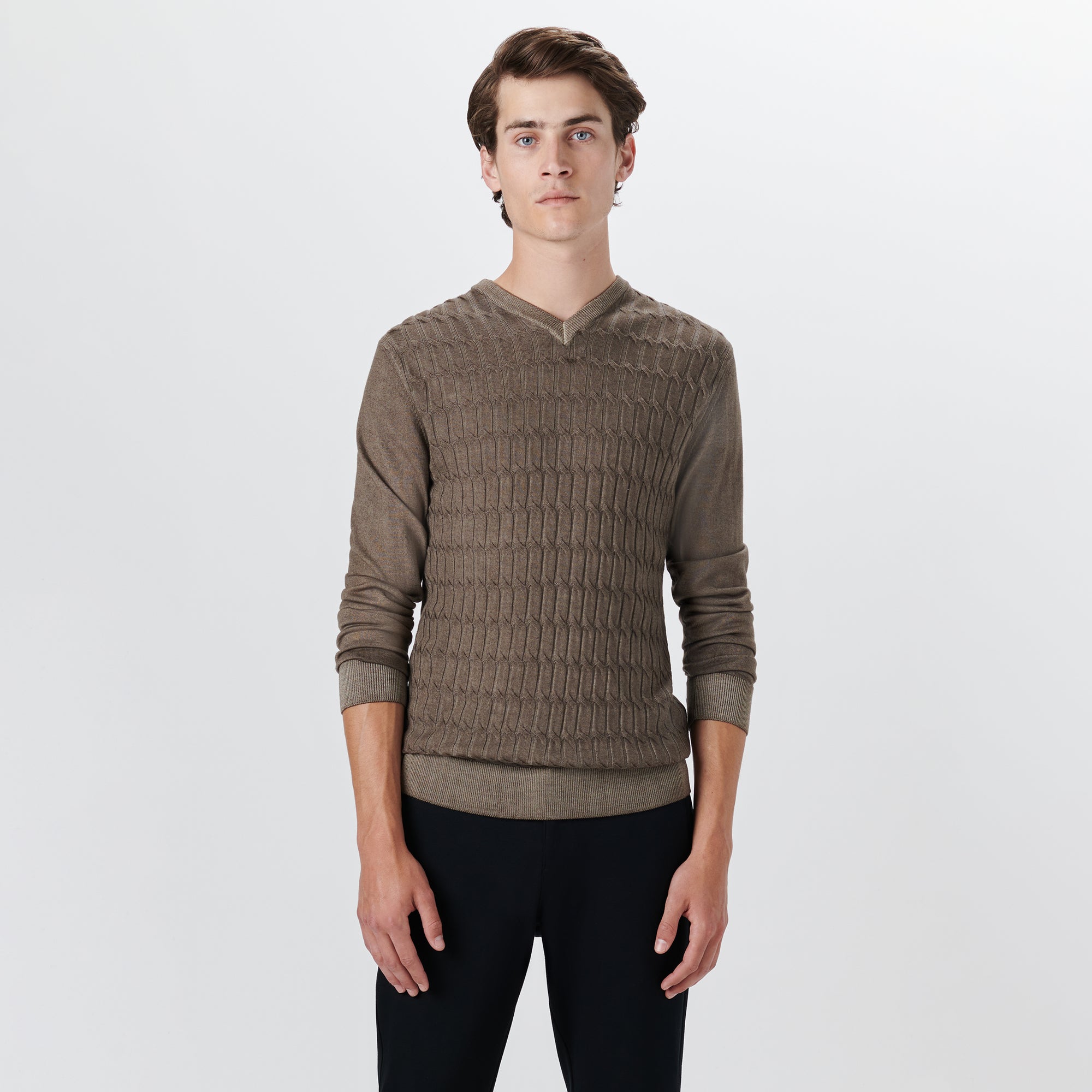 Super Merino V-Neck Cable Sweater