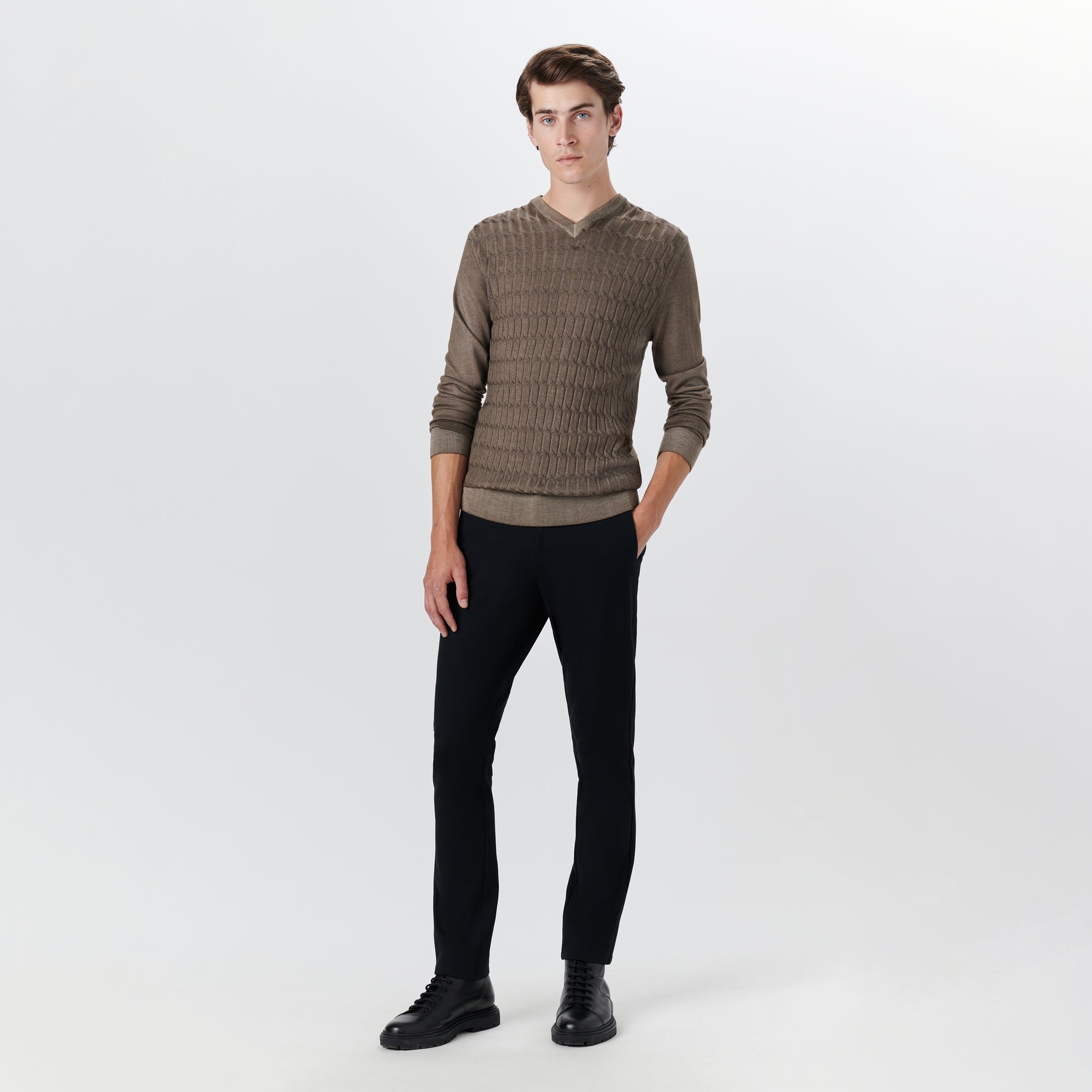 Super Merino V-Neck Cable Sweater