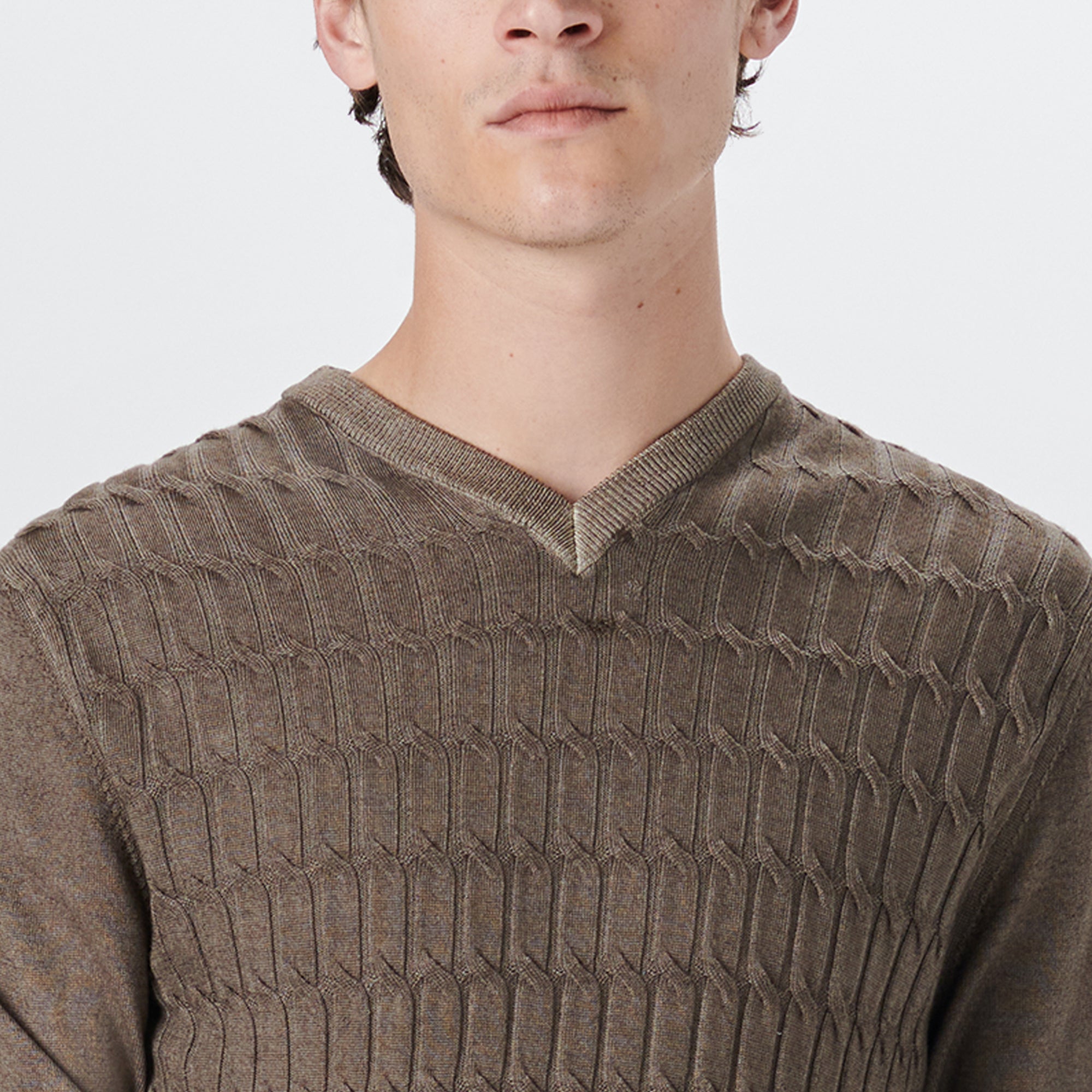 Super Merino V-Neck Cable Sweater