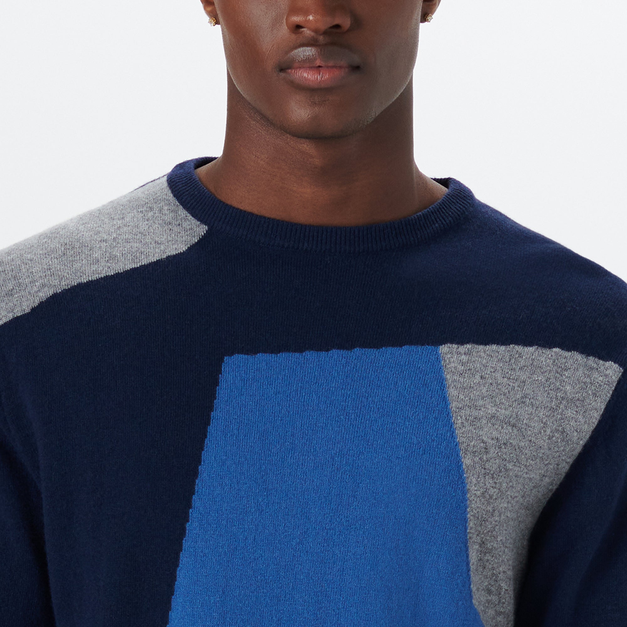 Crew Neck Patchwork Intarsia Sweater