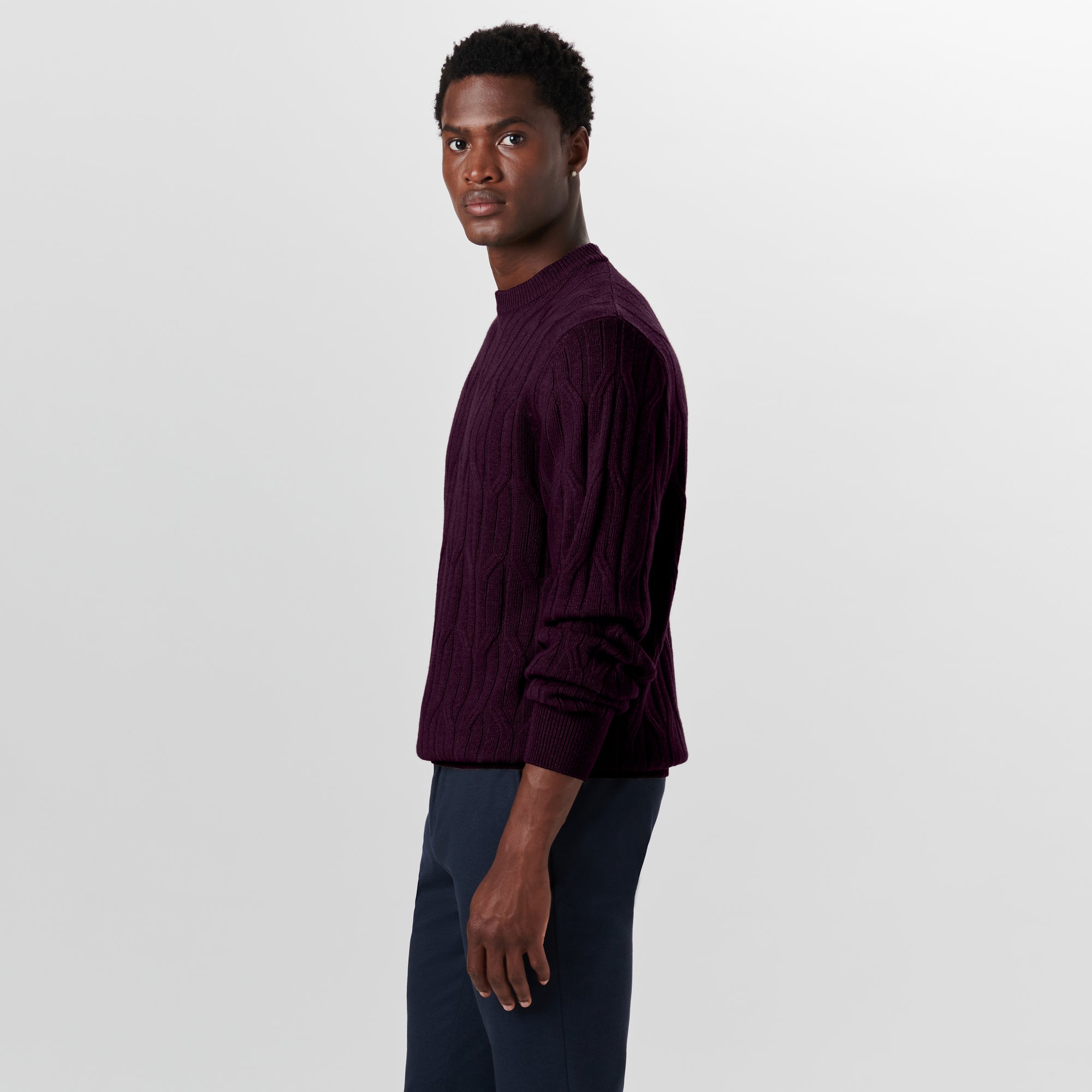 Crew Neck Cable Jacquard Sweater