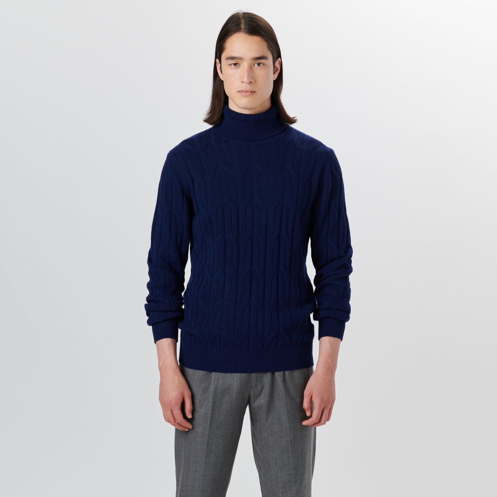 Turtle Neck Cable Jacquard Sweater