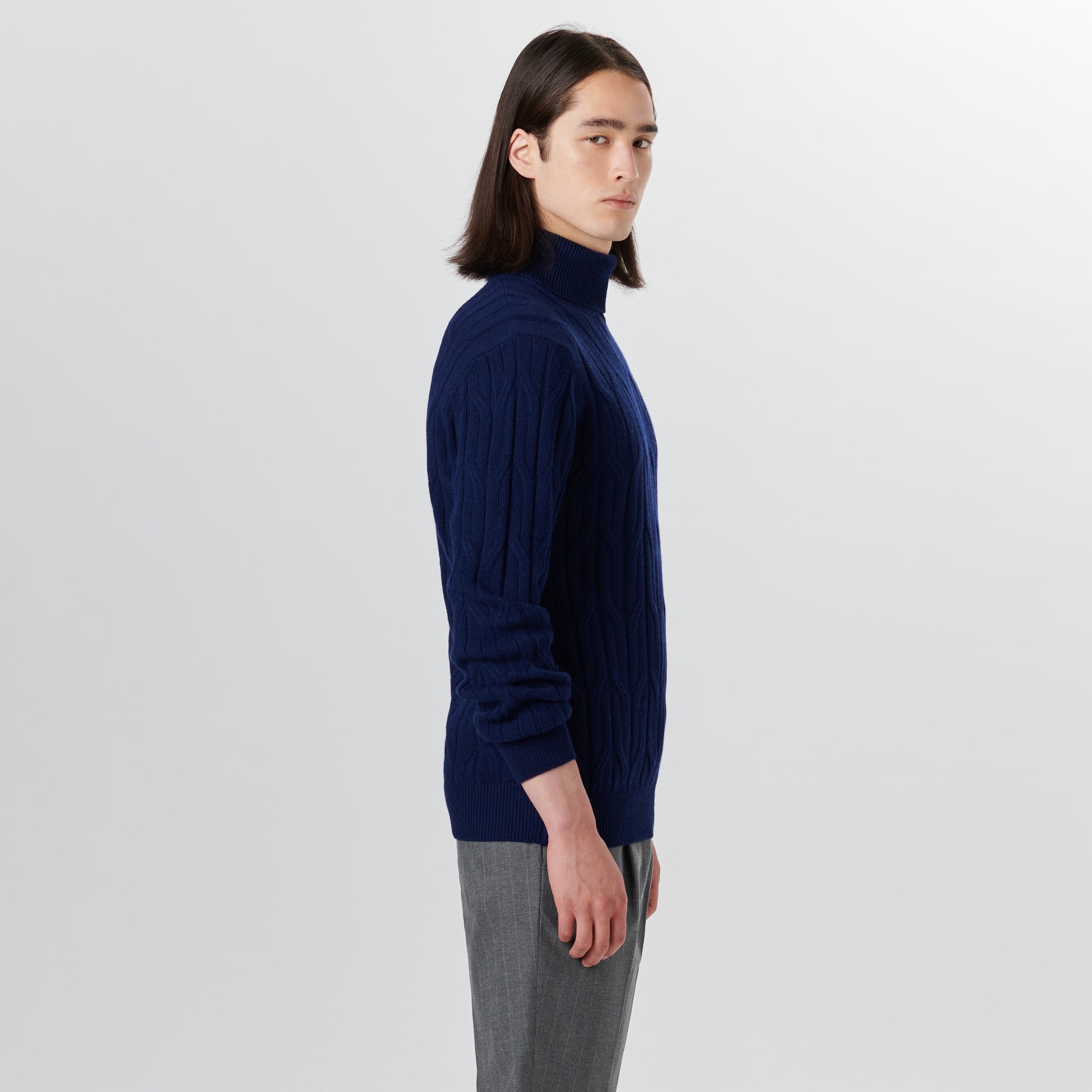 Turtle Neck Cable Jacquard Sweater
