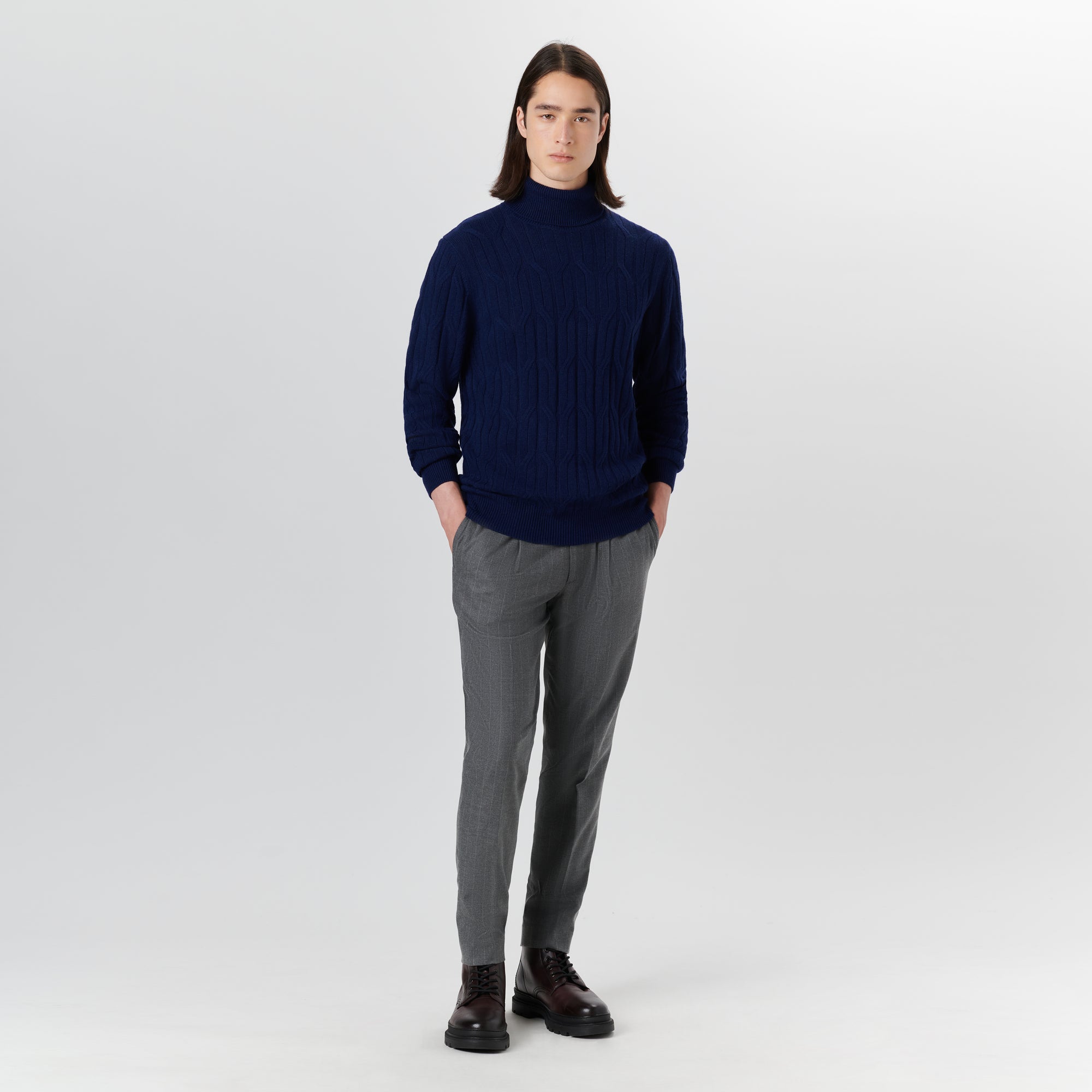 Turtle Neck Cable Jacquard Sweater