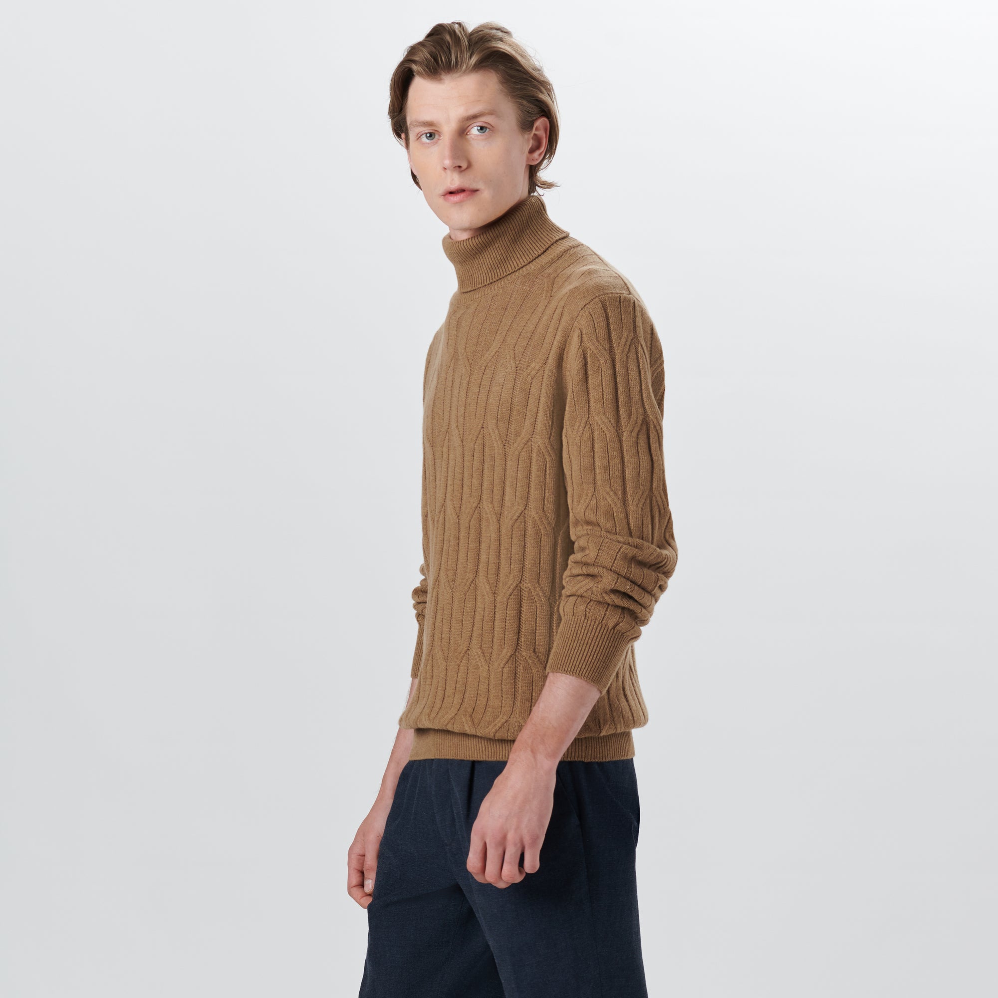 Turtle Neck Cable Jacquard Sweater