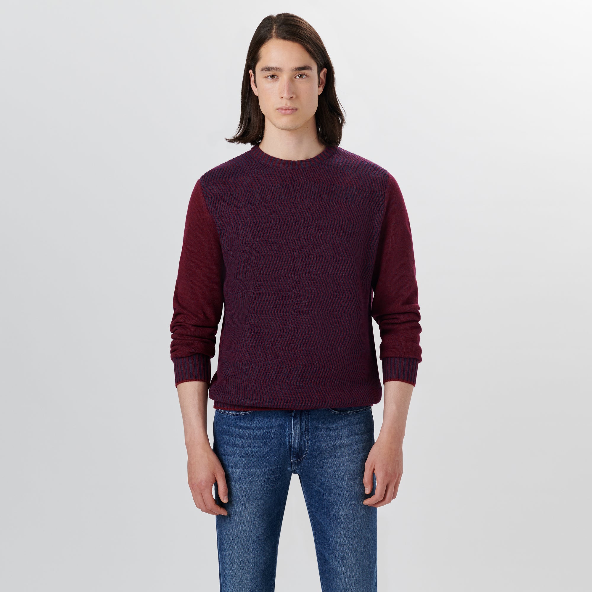 Crew Neck Herringbone Jacquard Sweater