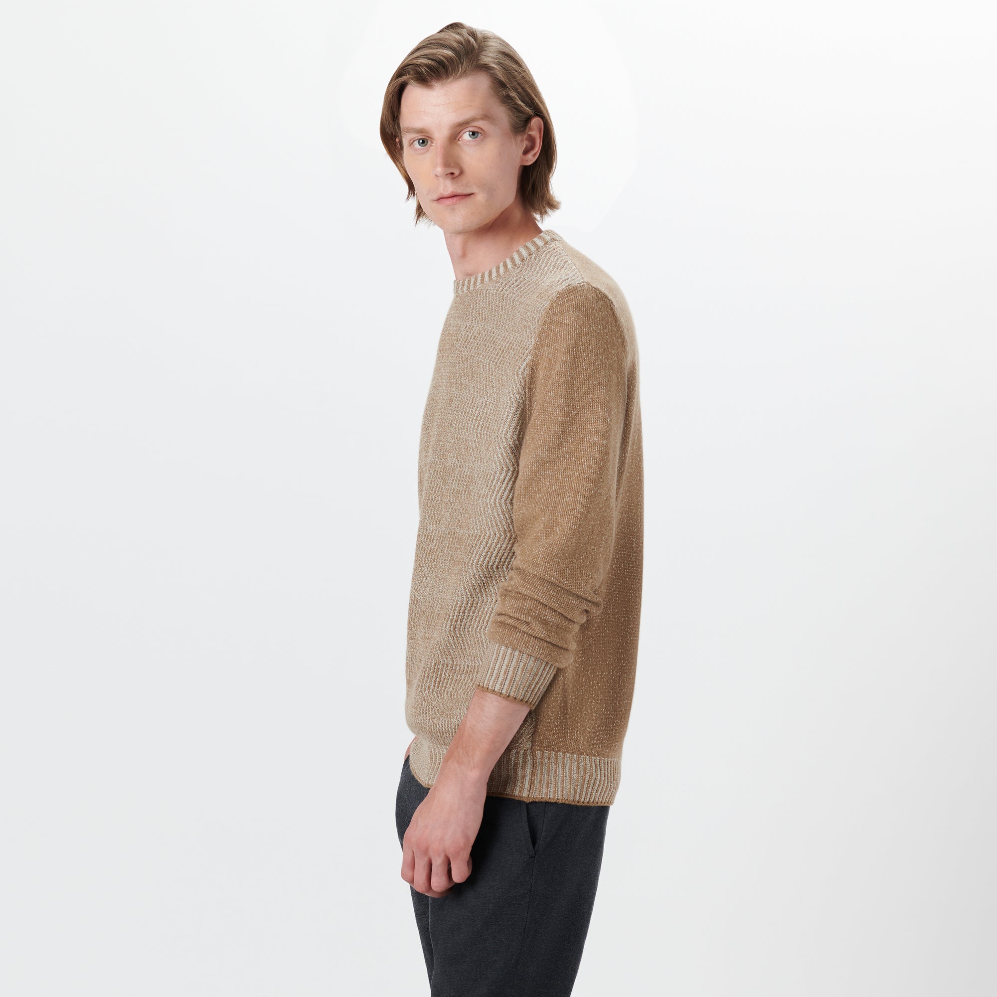 Crew Neck Herringbone Jacquard Sweater