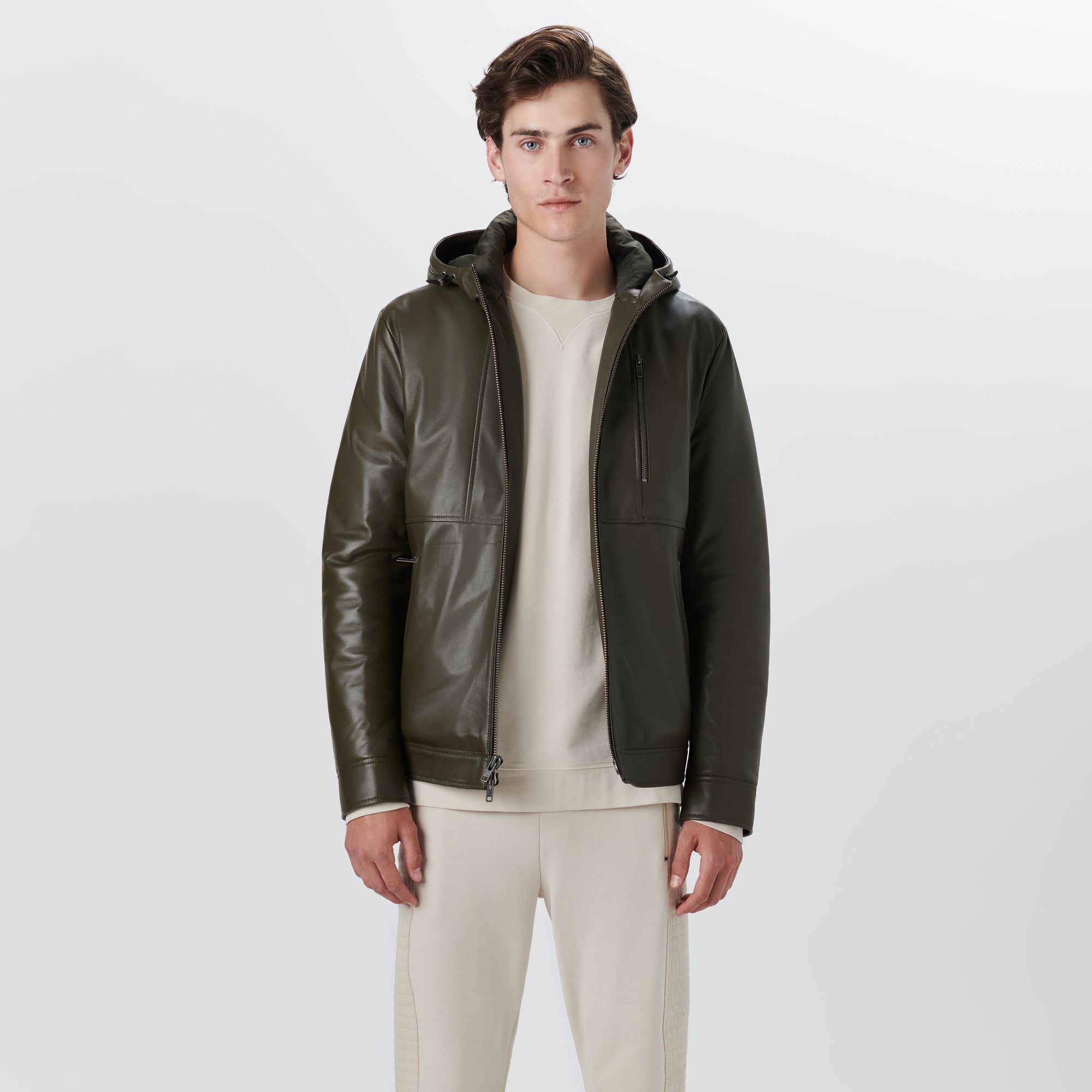 Leather Bomber Jacket with Hood