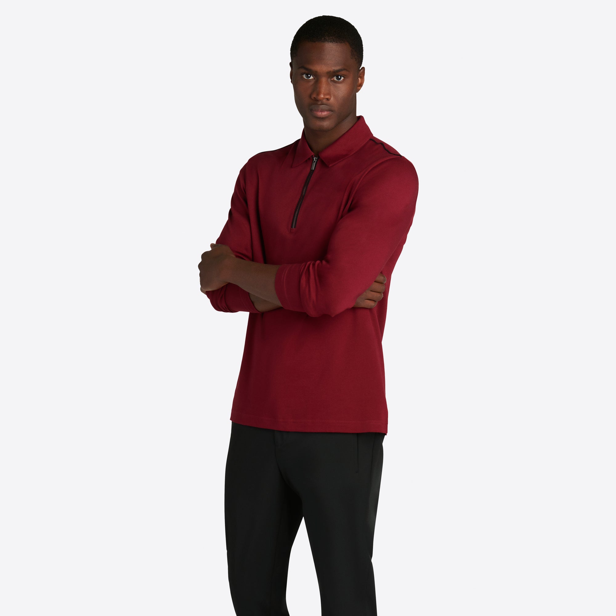 Solid Long Sleeve Quarter Zip Polo