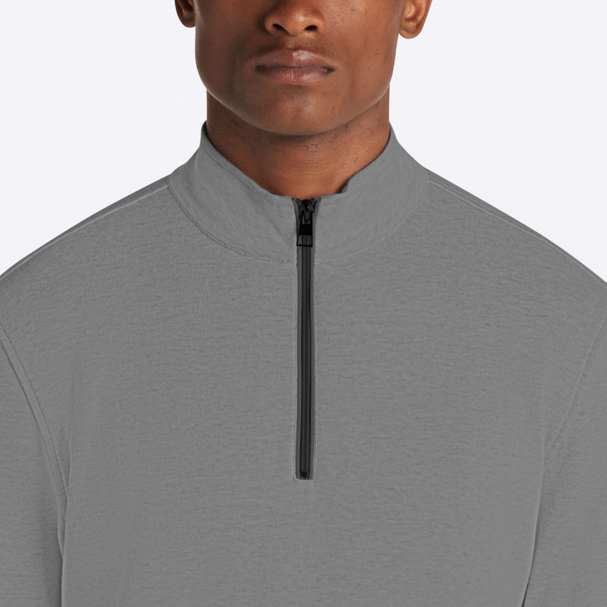 COMFORT Solid Heather Quarter Zip Mock Neck Pullover