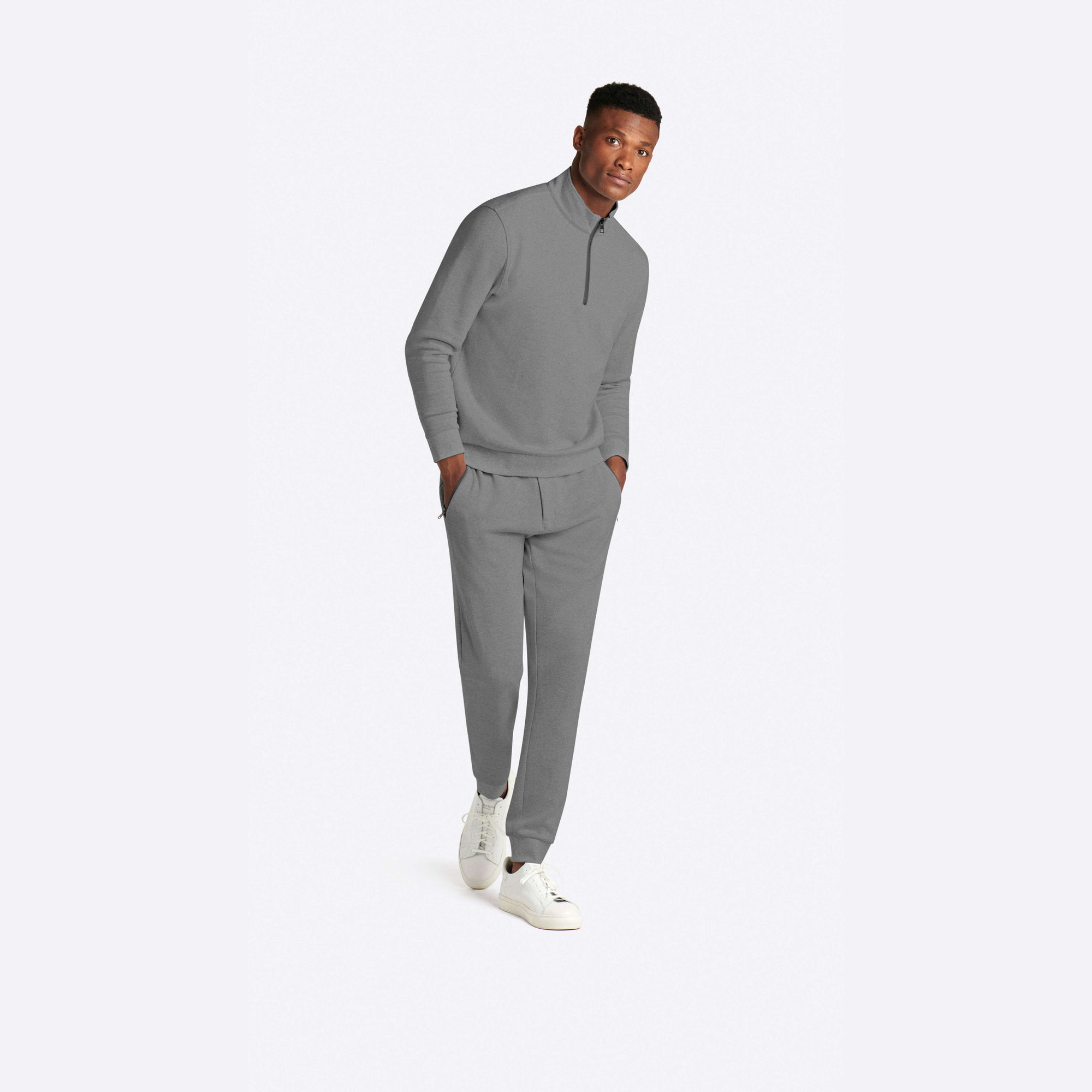 COMFORT Solid Heather Quarter Zip Mock Neck Pullover