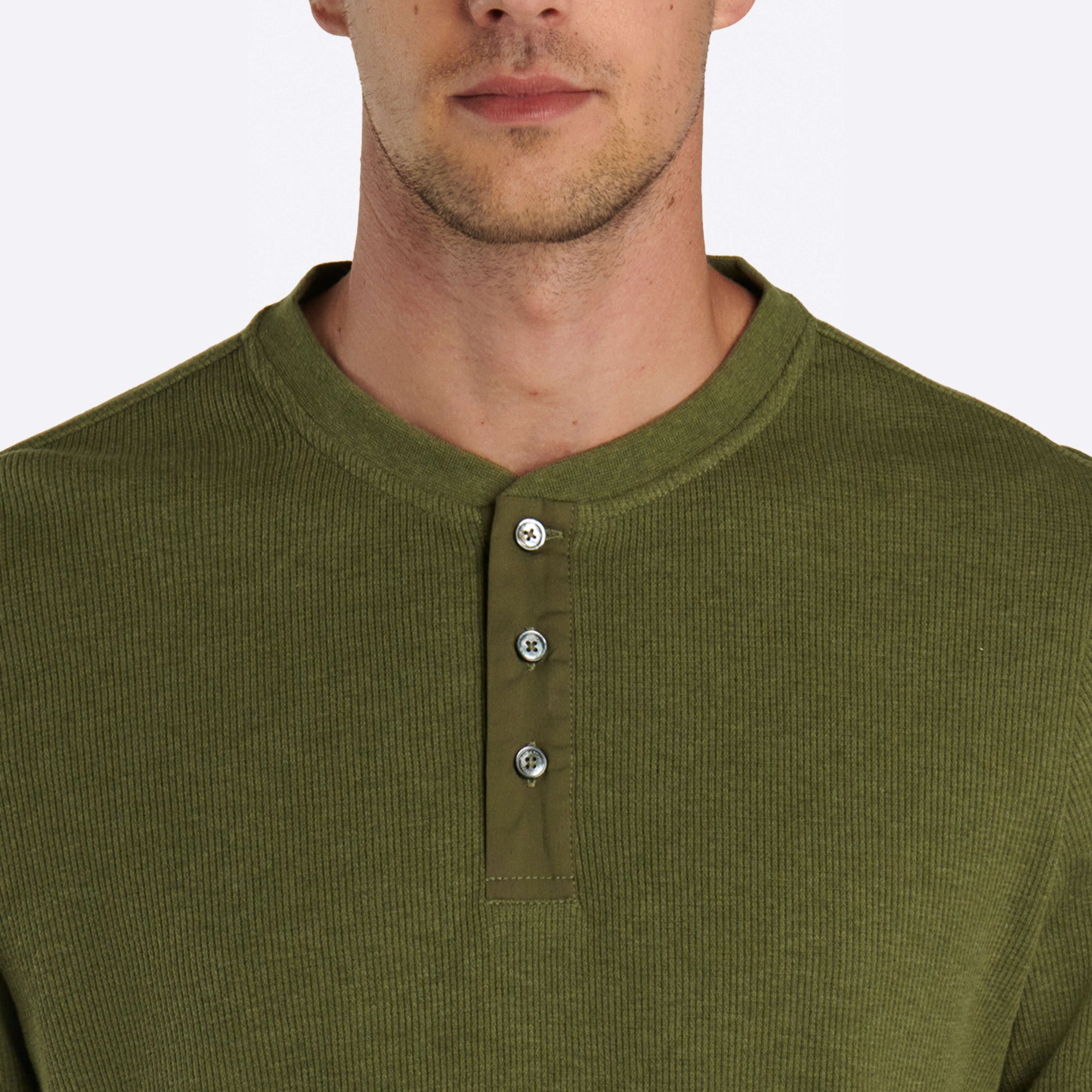 COMFORT Heather Waffle Knit Three Button Henley
