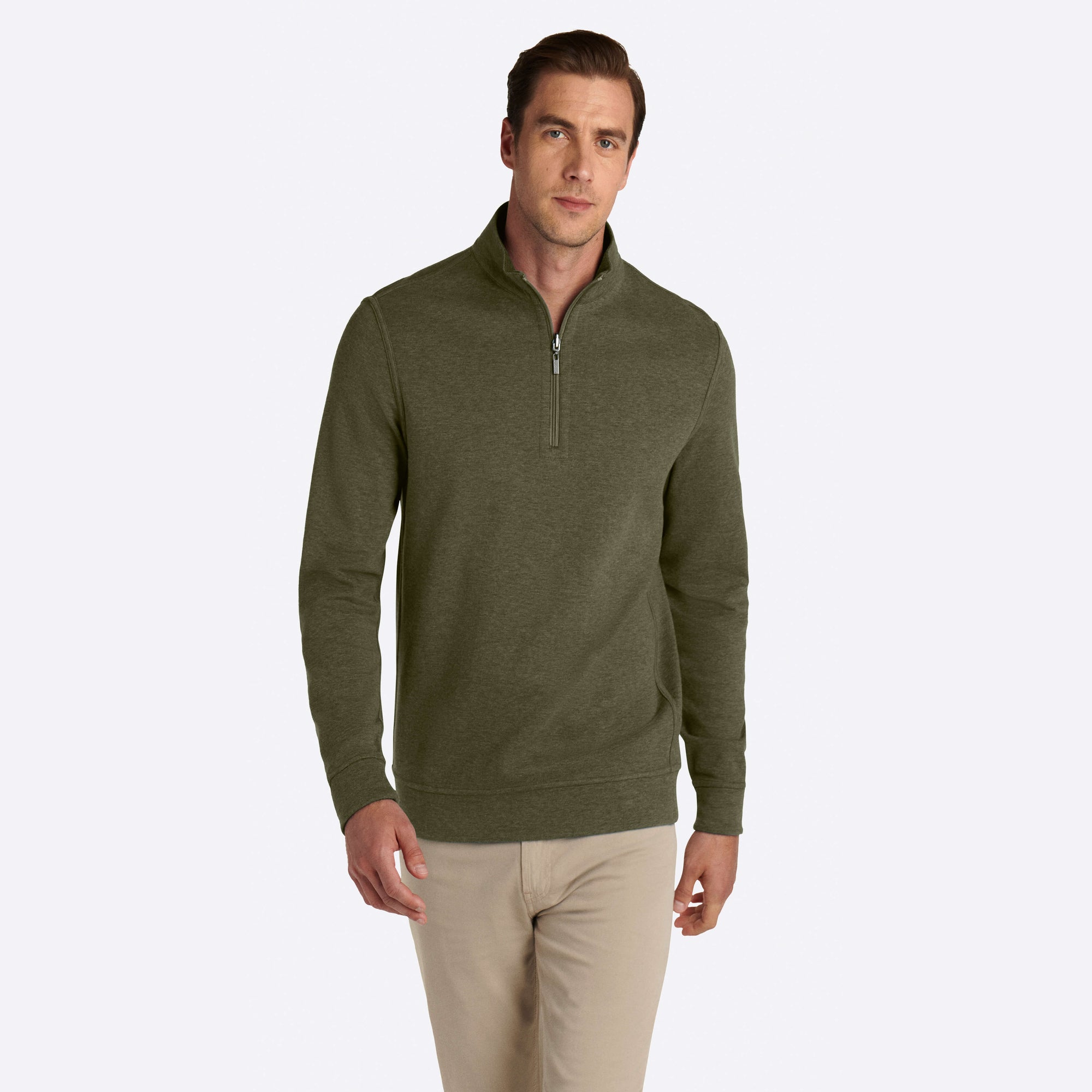 Heather and Bird's Eye Reversible Quarter Zip Mock Neck