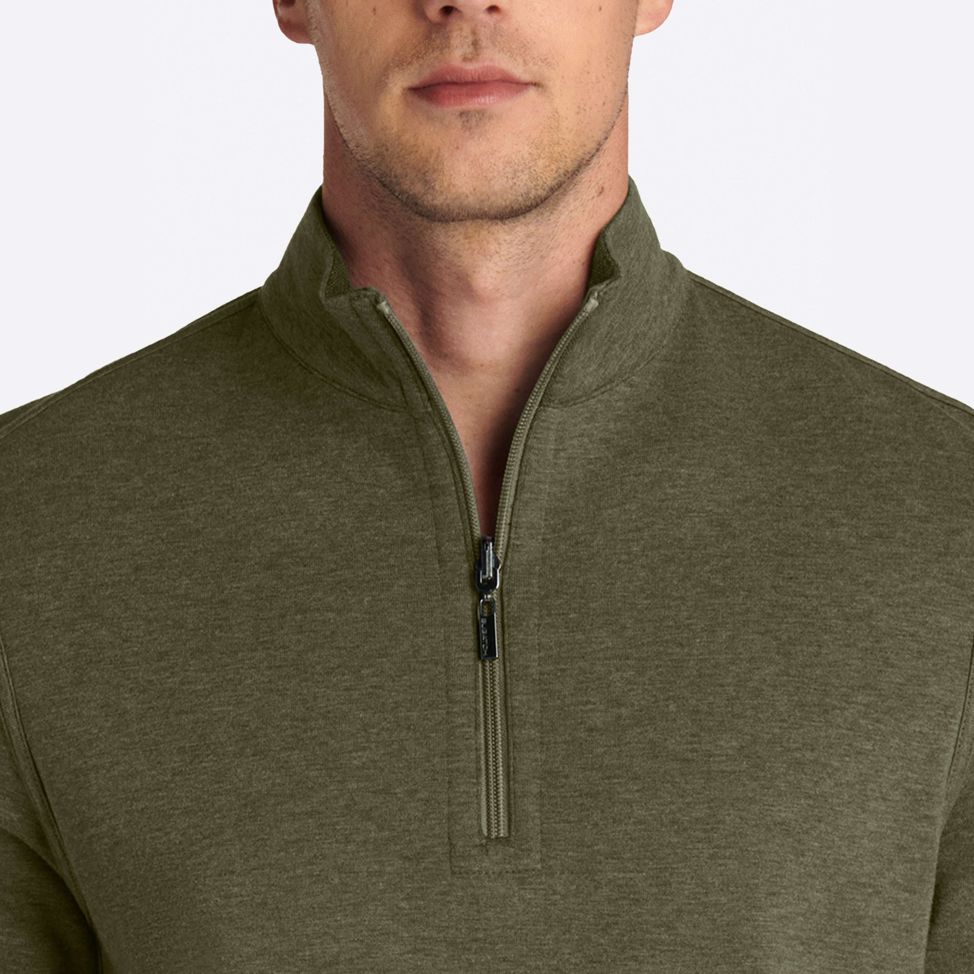 Heather and Bird's Eye Reversible Quarter Zip Mock Neck