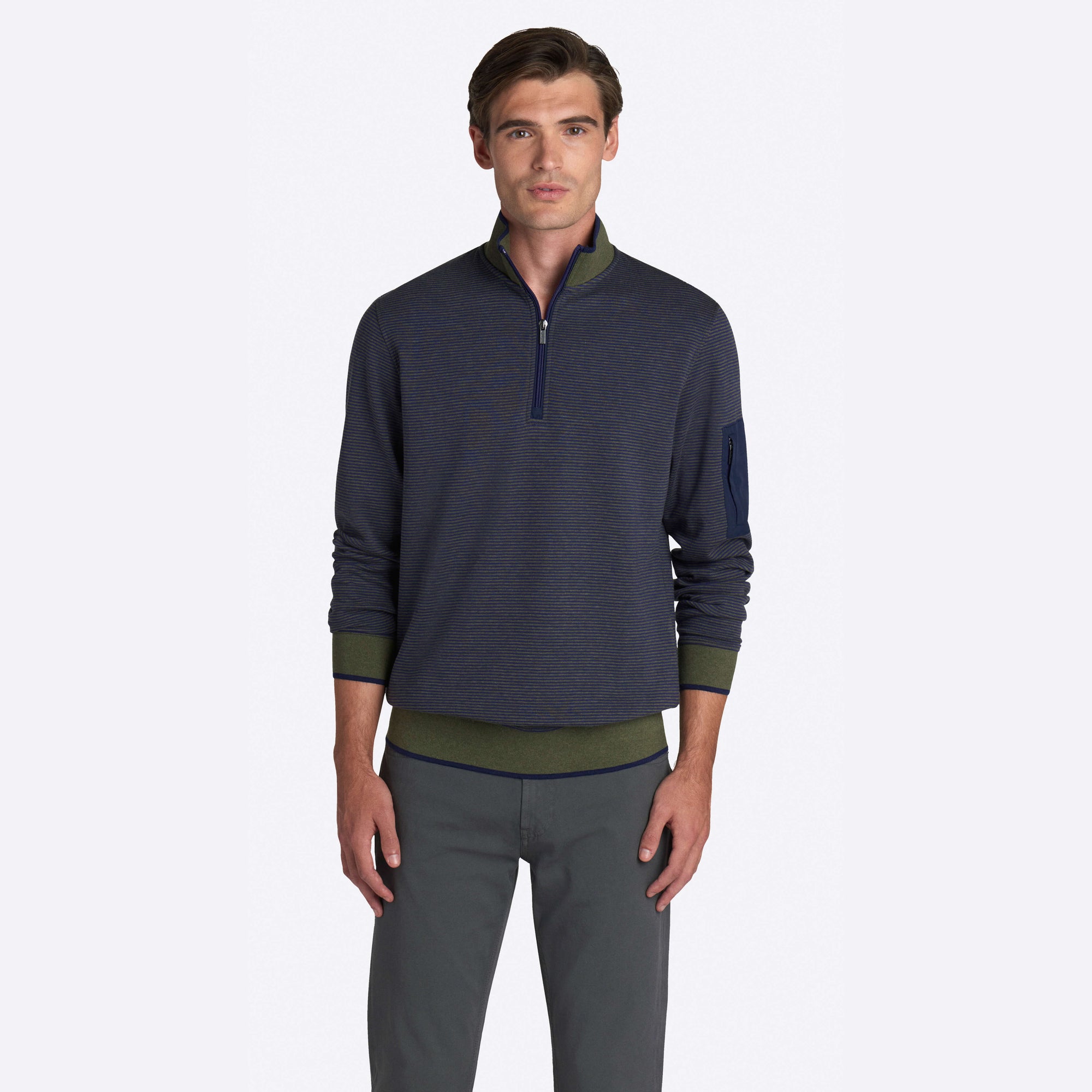 Striped Quarter Zip Mock Neck Pullover