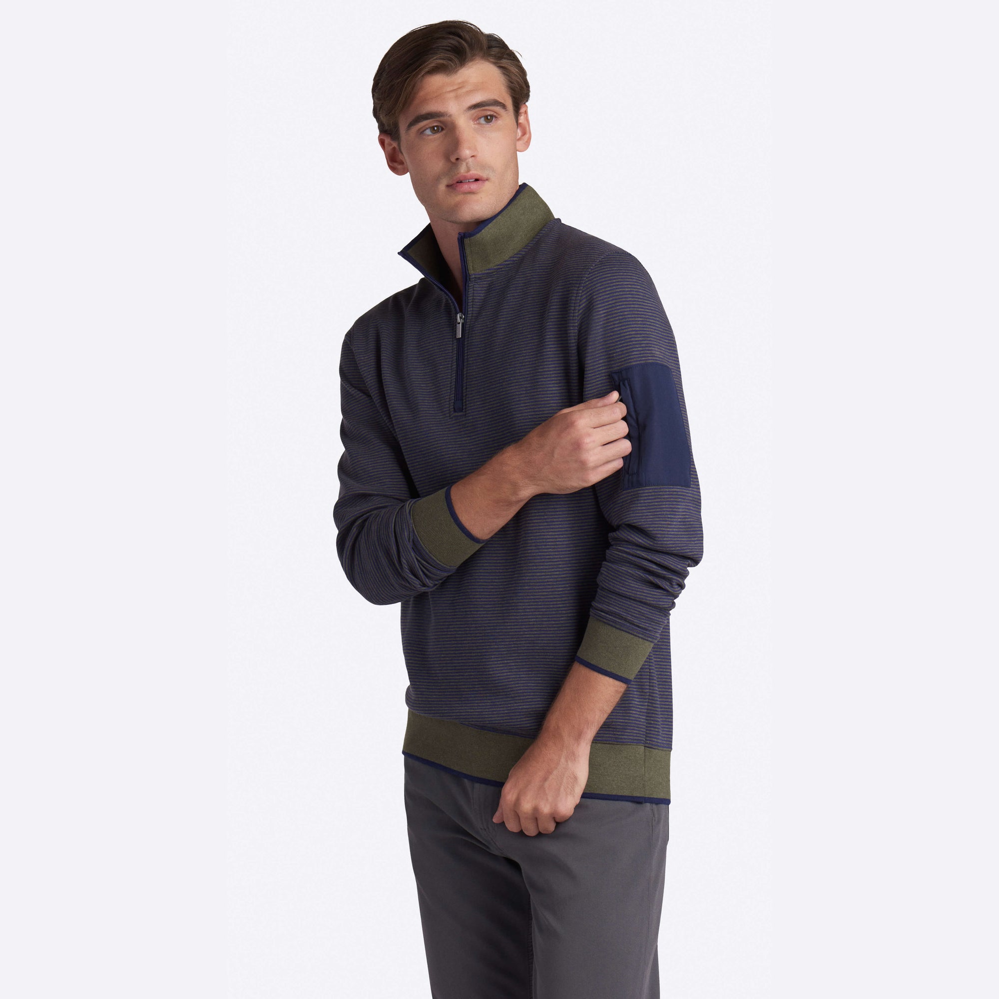 Striped Quarter Zip Mock Neck Pullover
