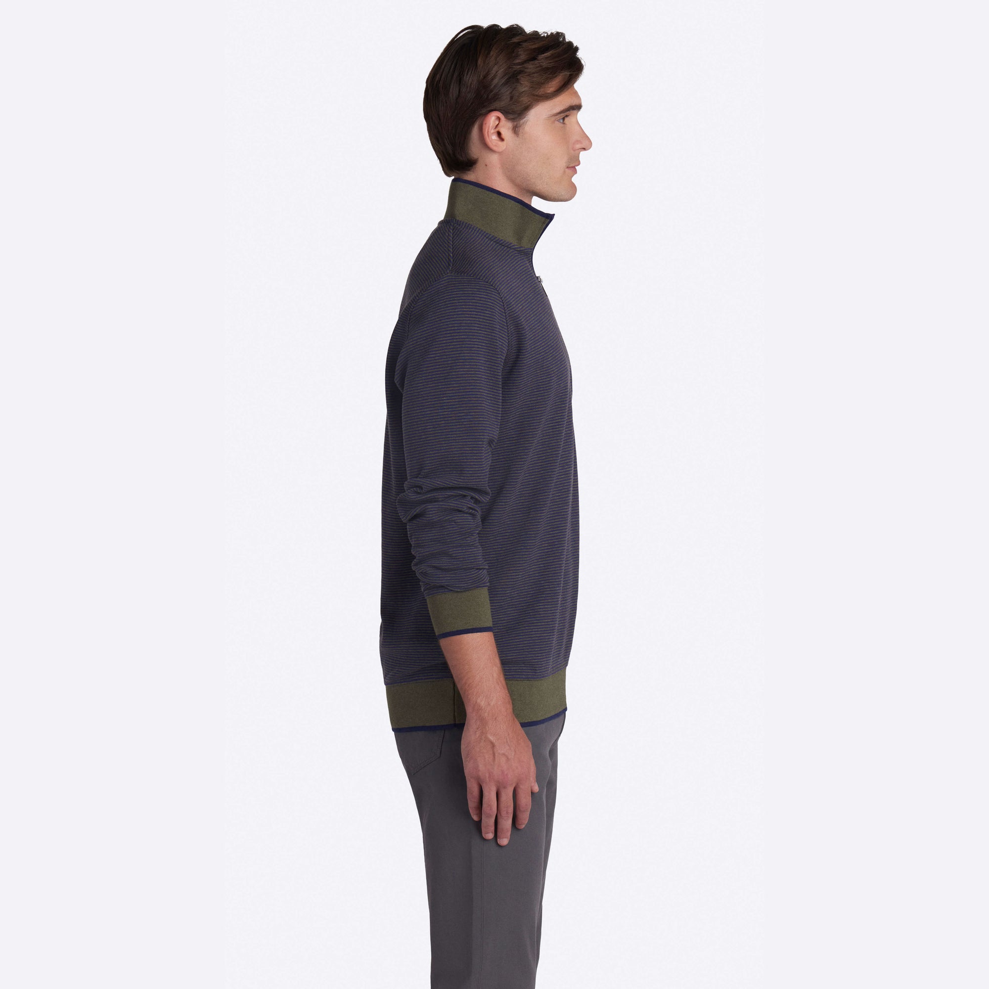 Striped Quarter Zip Mock Neck Pullover