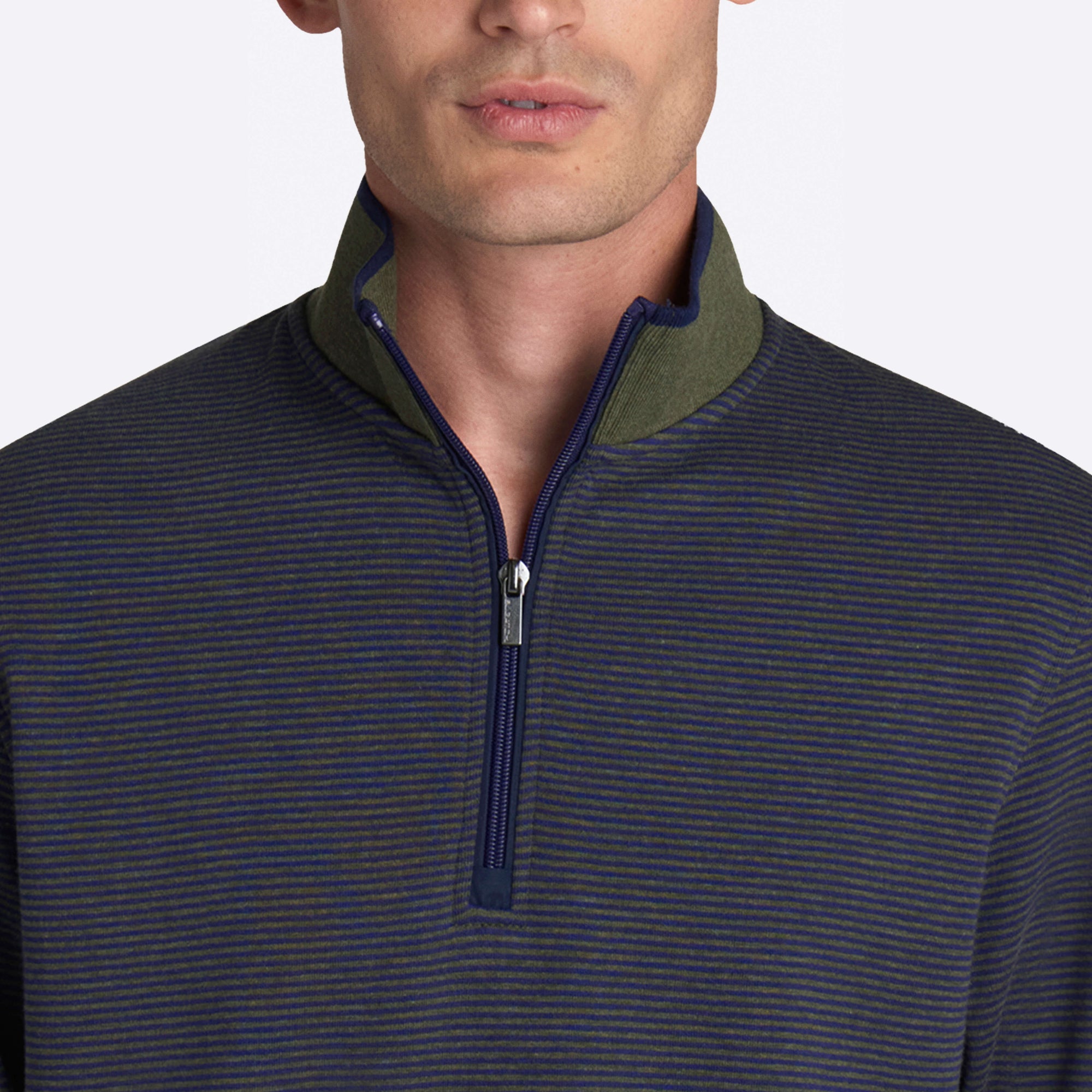 Striped Quarter Zip Mock Neck Pullover