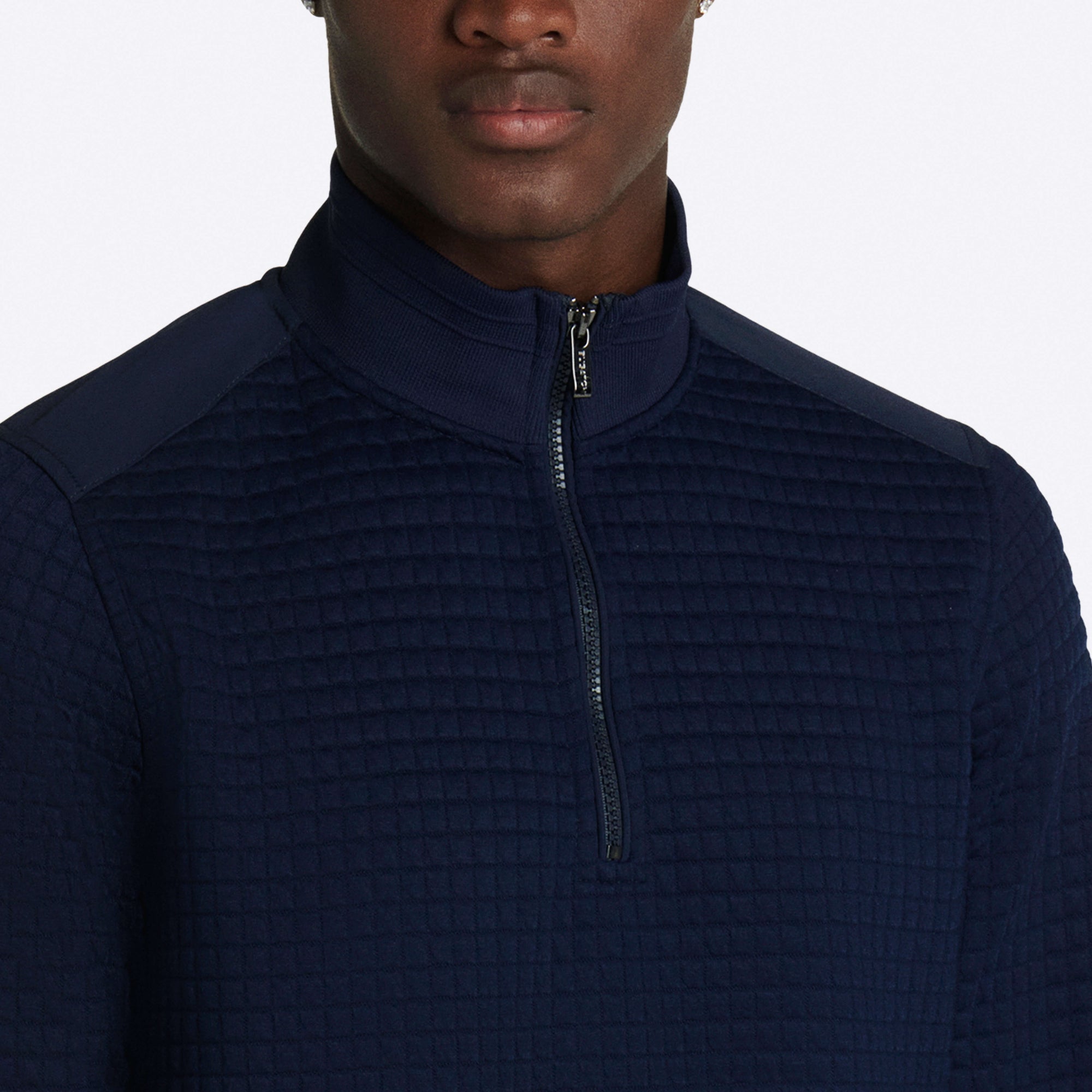 Waffle Knit Quarter Zip Mock Neck Pullover