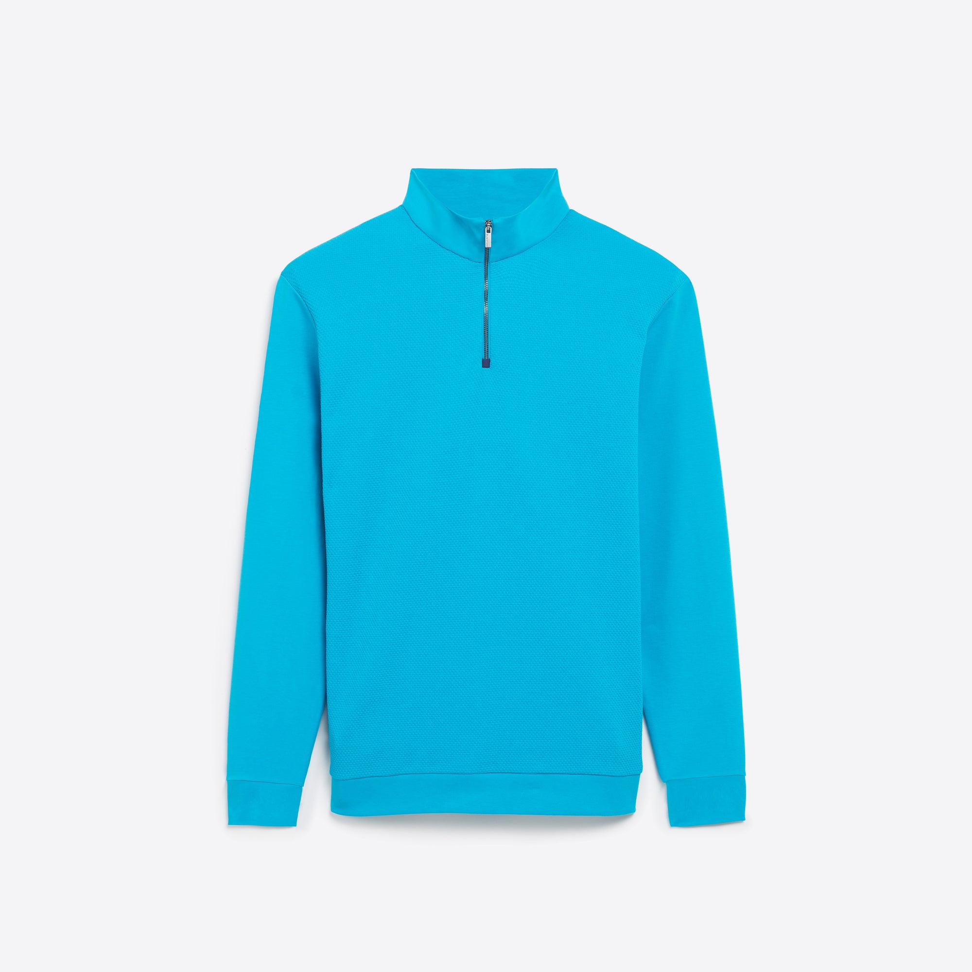 Solid Mesh Effect Quarter Zip Mock Neck Pullover