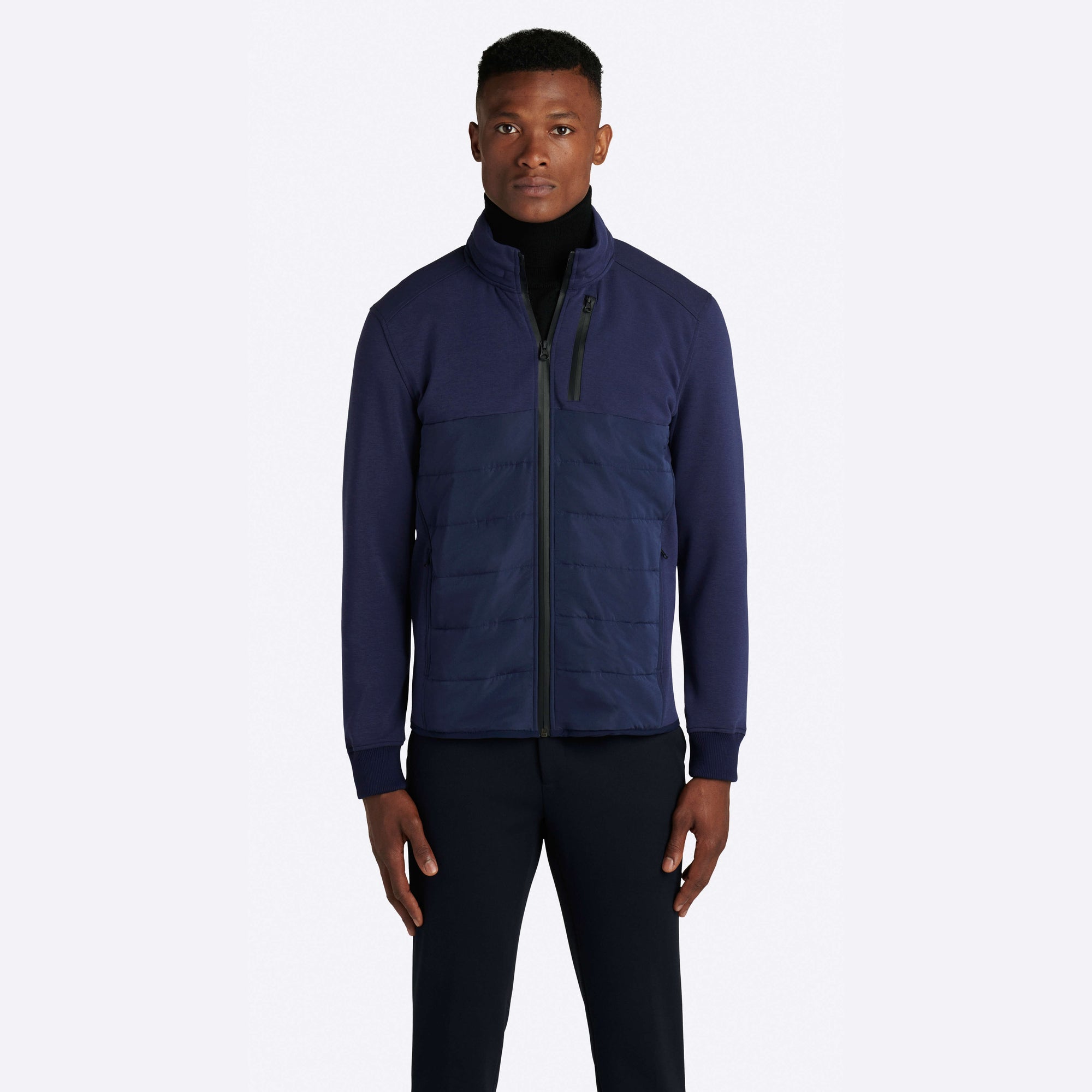 Solid Mock Neck Jacket with Hood