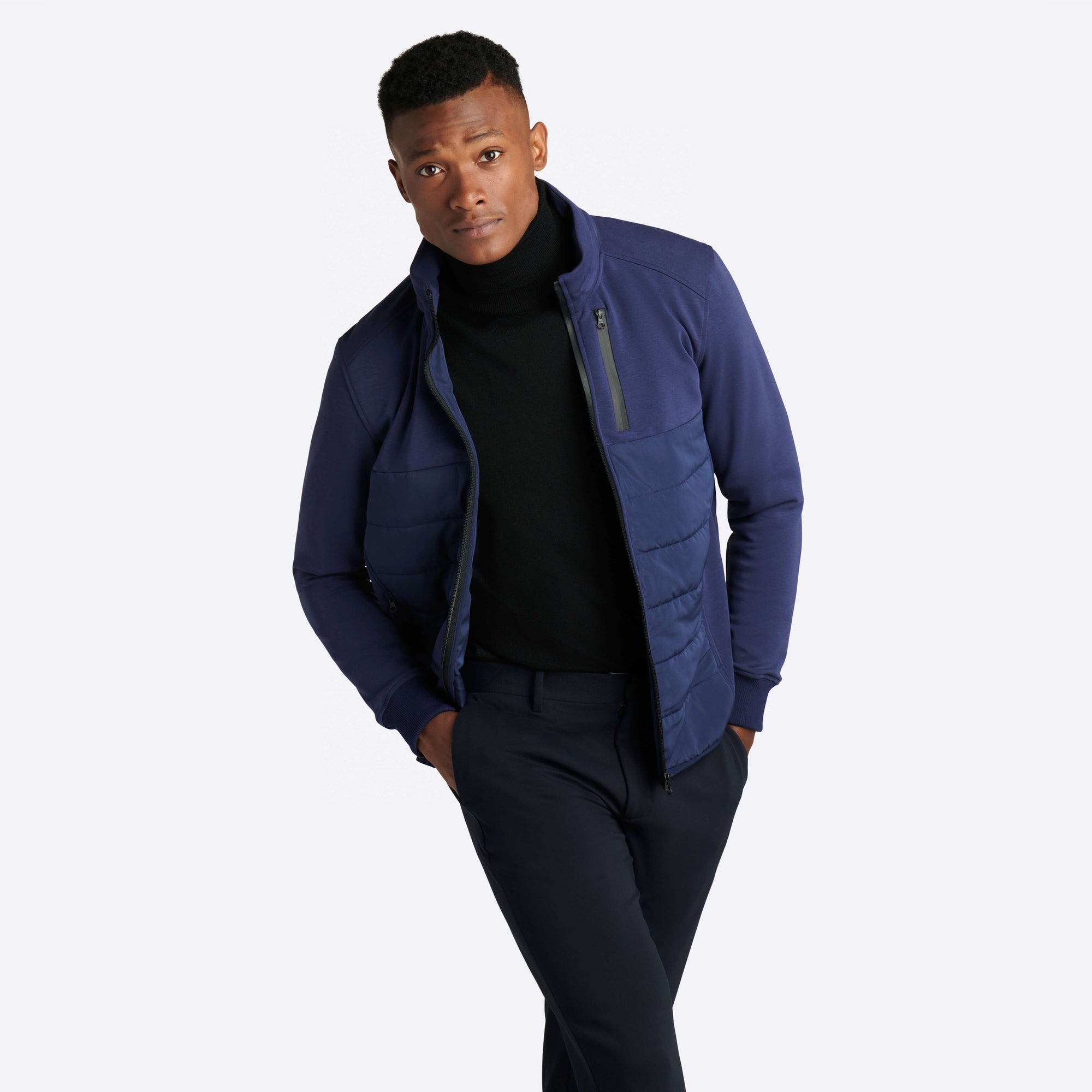 Solid Mock Neck Jacket with Hood