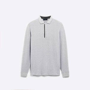 Hairline Stripe Quarter Zip Mock Neck Pullover