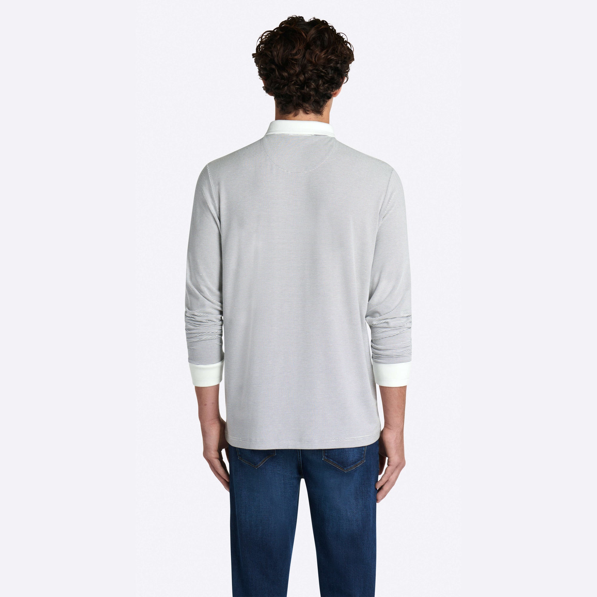 Hairline Stripe Quarter Zip Mock Neck Pullover