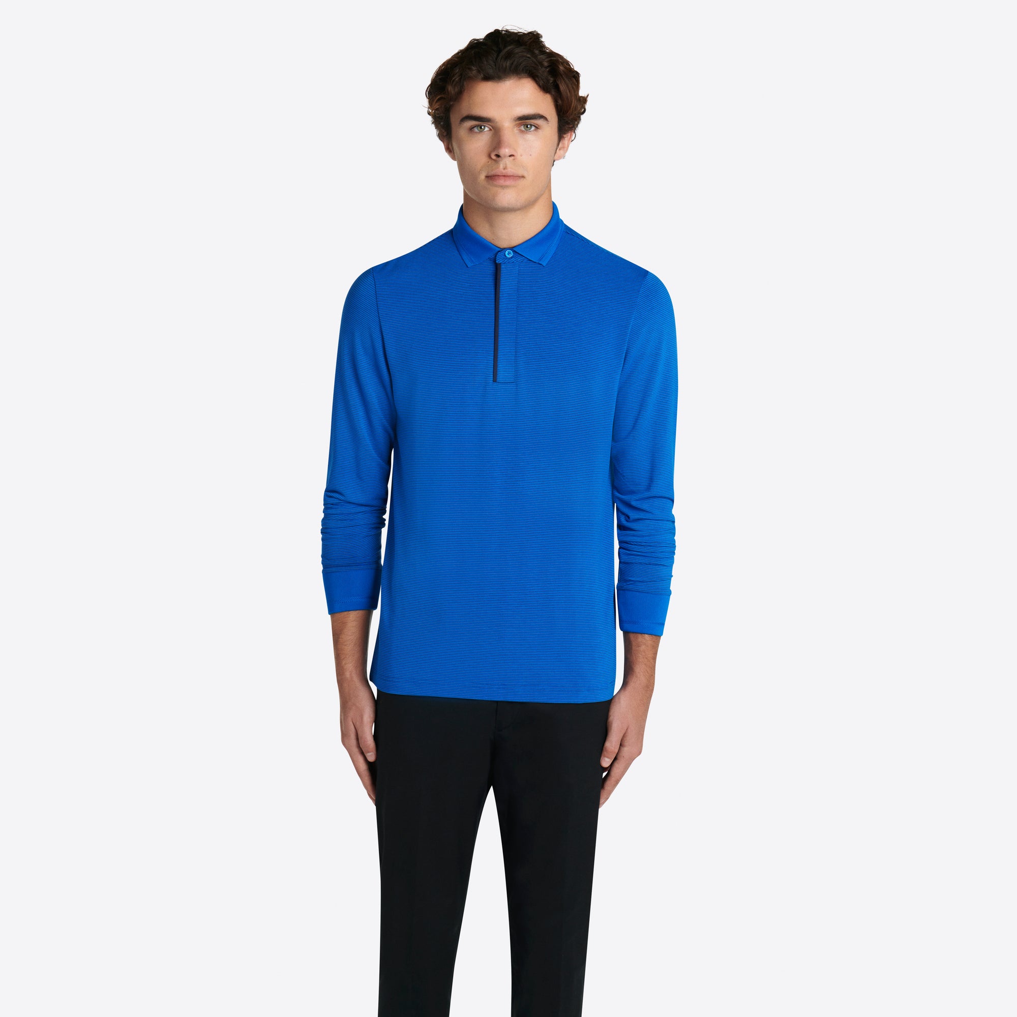 Hairline Stripe Quarter Zip Mock Neck Pullover