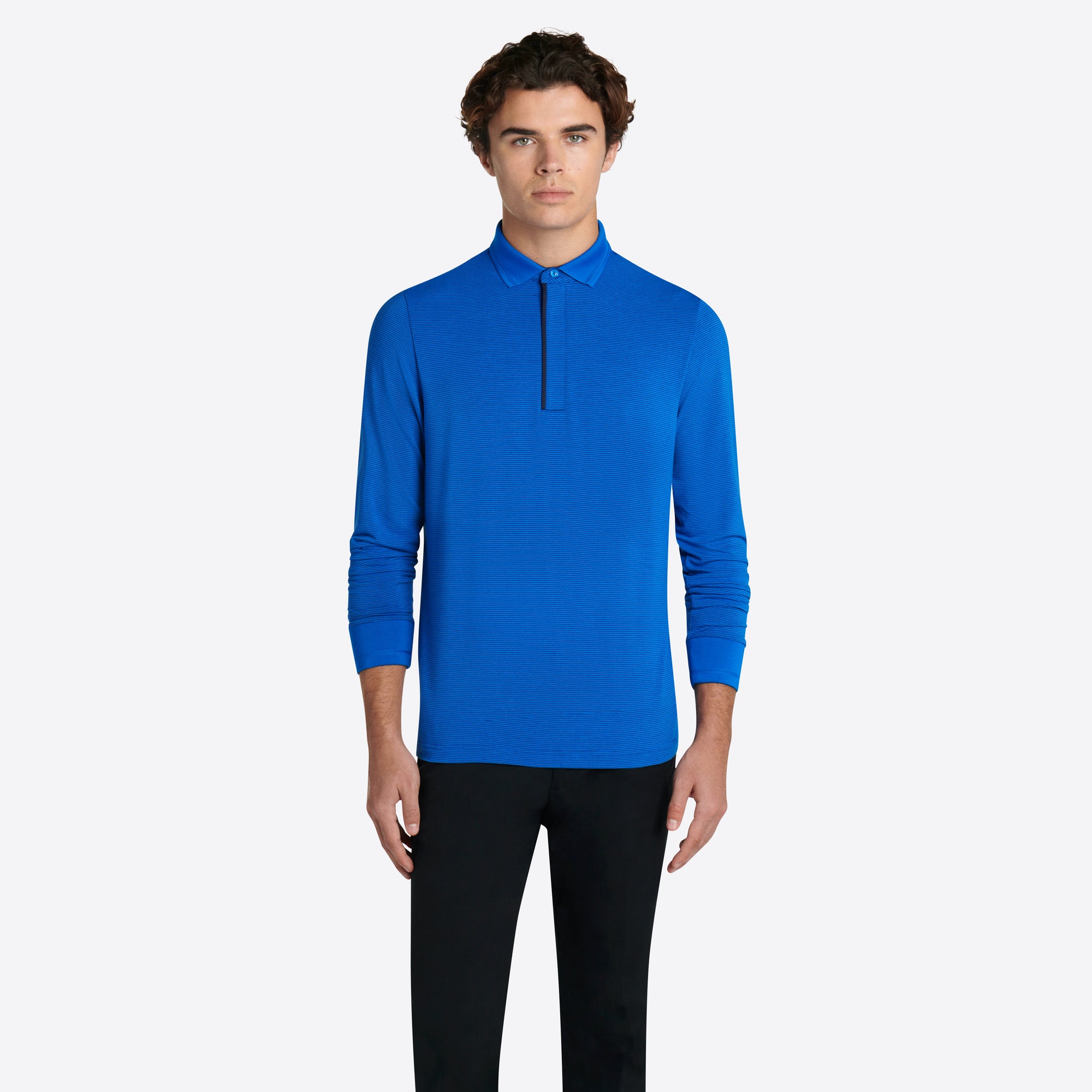 Hairline Stripe Quarter Zip Mock Neck Pullover