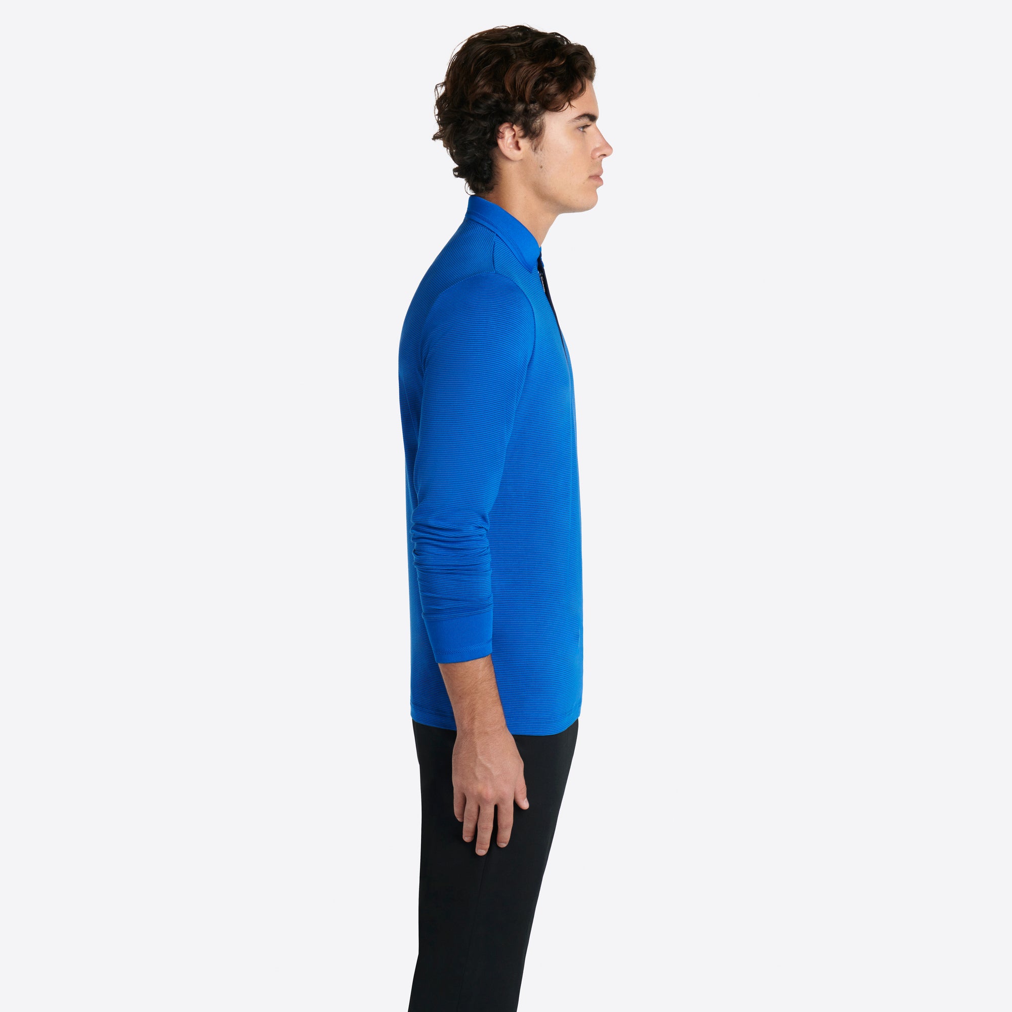 Hairline Stripe Quarter Zip Mock Neck Pullover