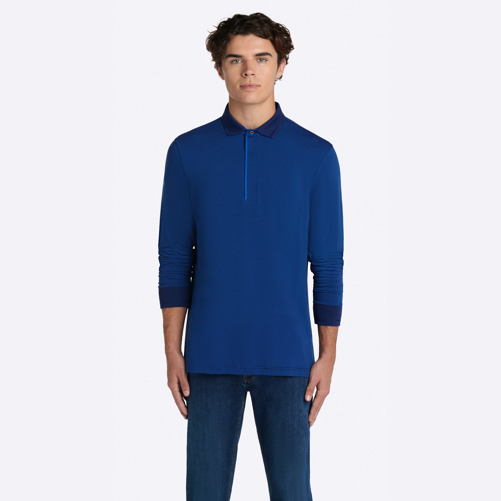 Hairline Stripe Quarter Zip Mock Neck Pullover